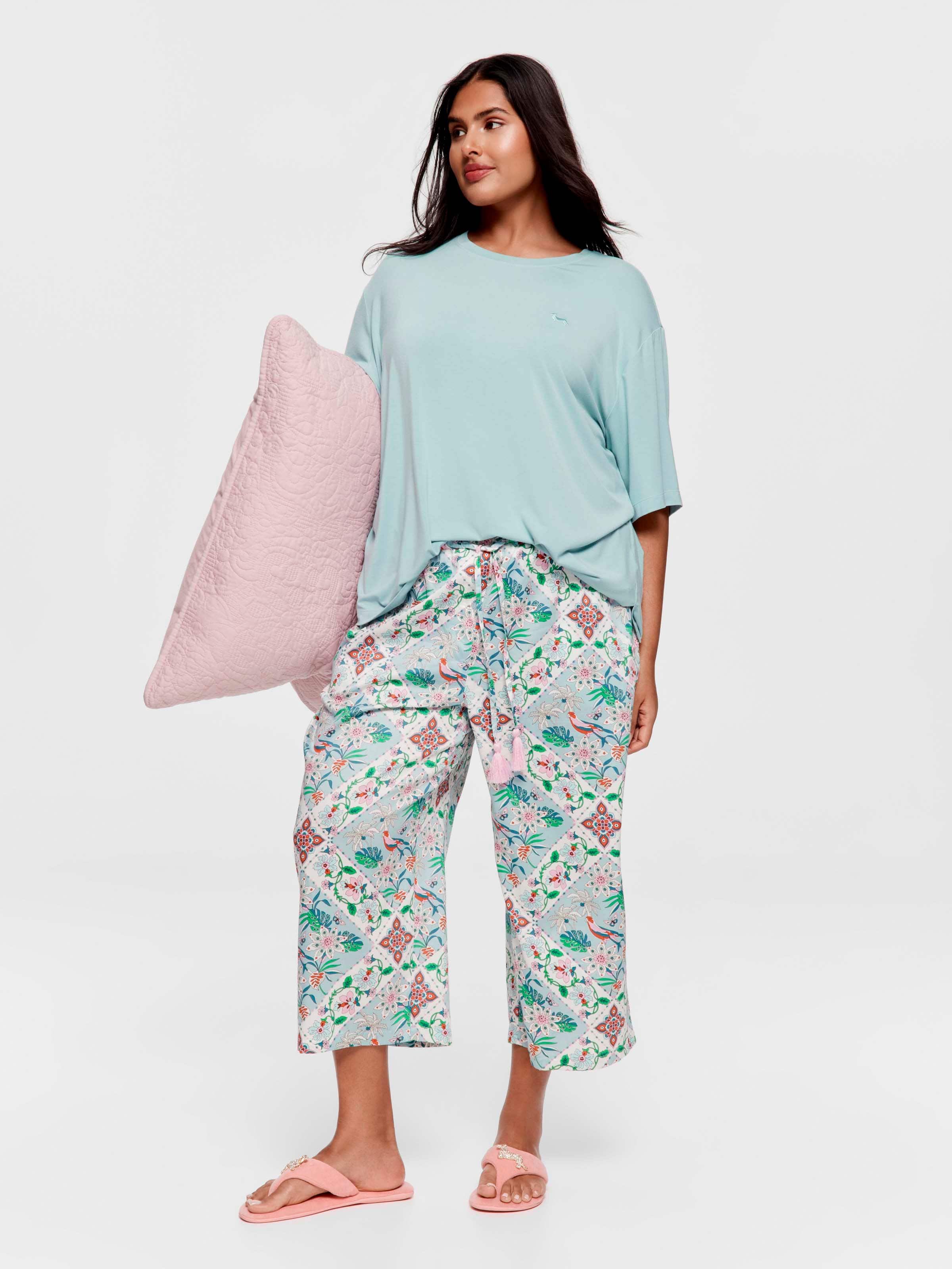 P.A. Plus Floral Tile 100% Soft Cotton 3/4 Pj Pant
