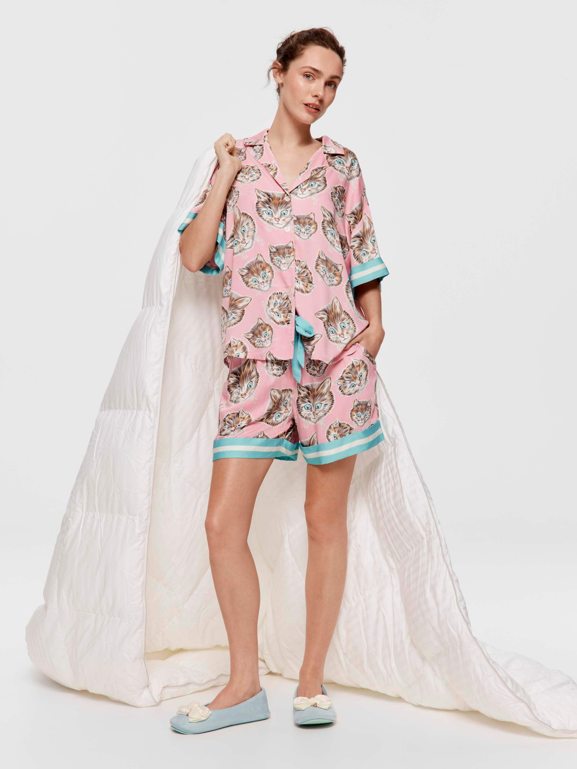 Cat Viscose Shortie Pj Set