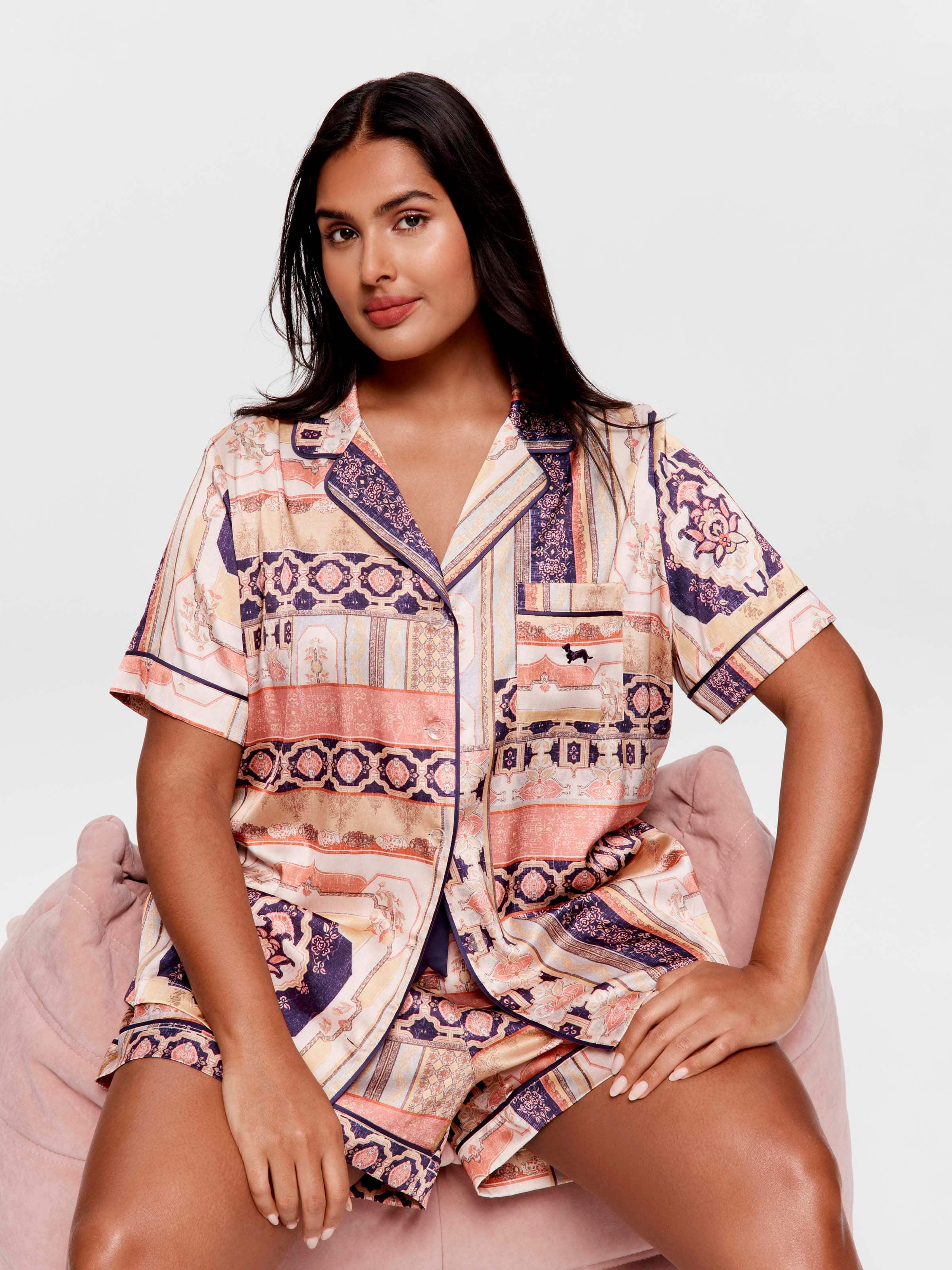 P.A. Plus Tile Chic Satin Shortie Pj Set