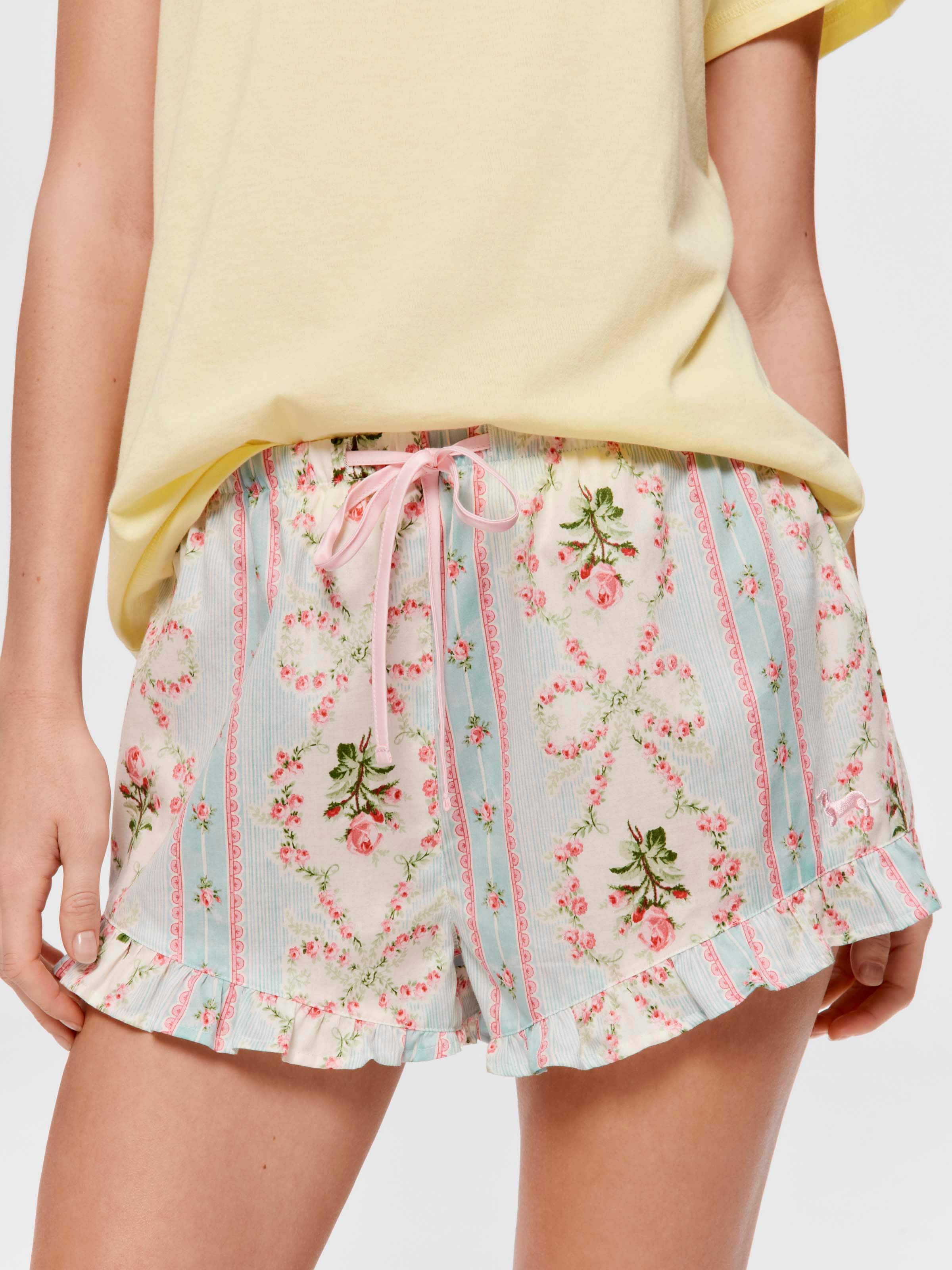 Vintage Floral 100% Soft Cotton Frill Mid Short
