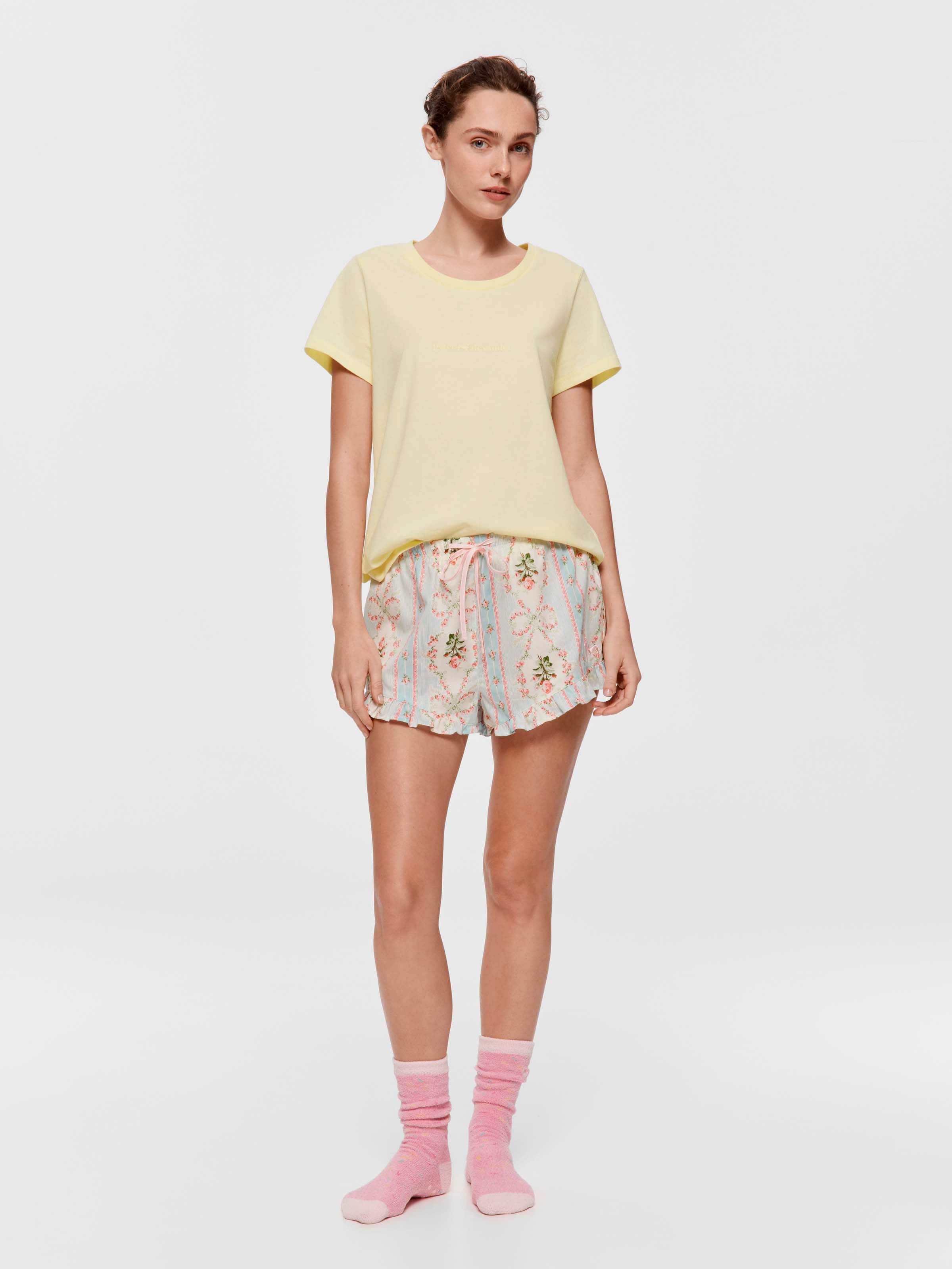 Vintage Floral 100% Soft Cotton Frill Mid Short