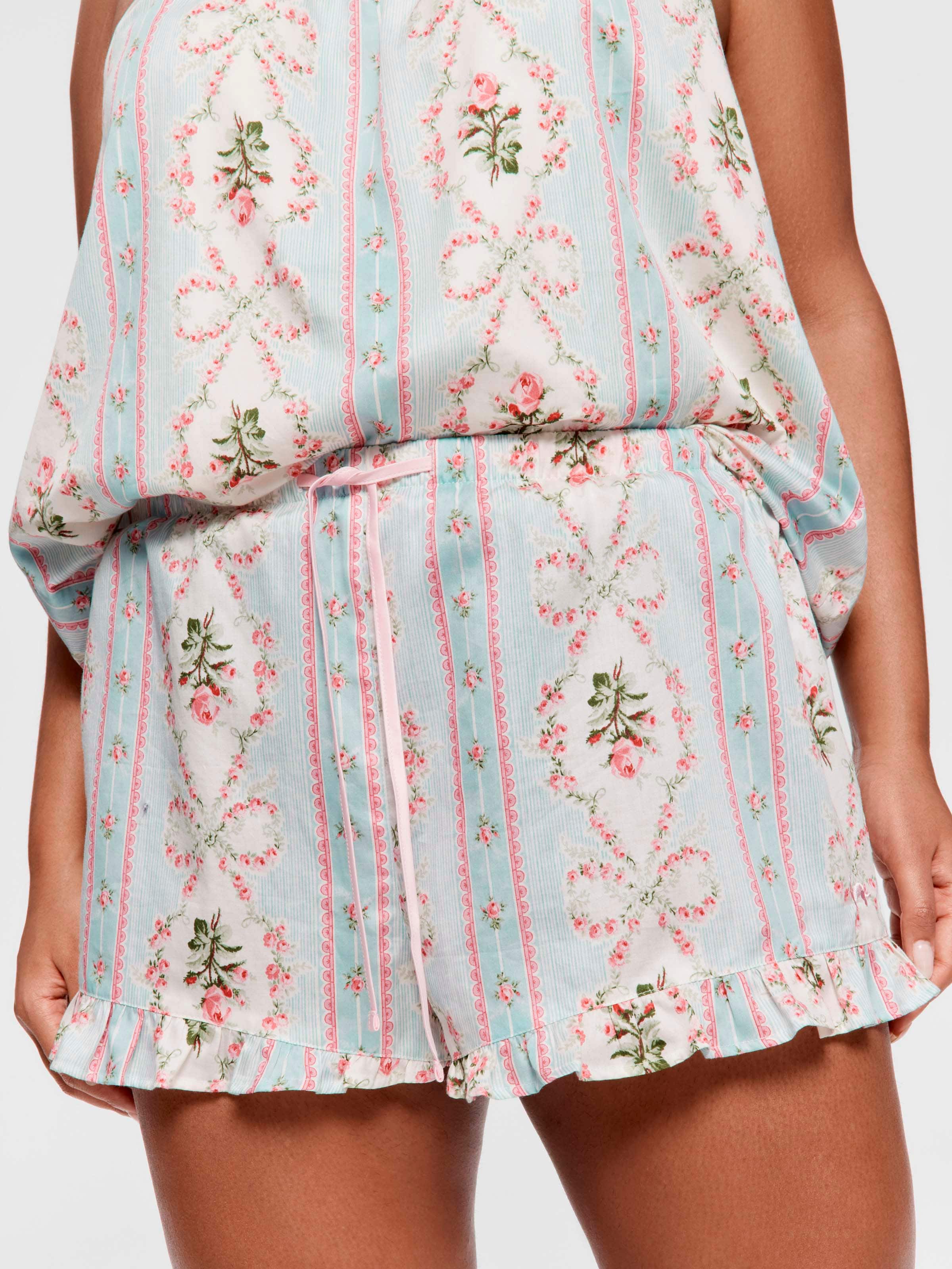 P.A. Plus Vintage Floral 100% Soft Cotton Frill Mid Short