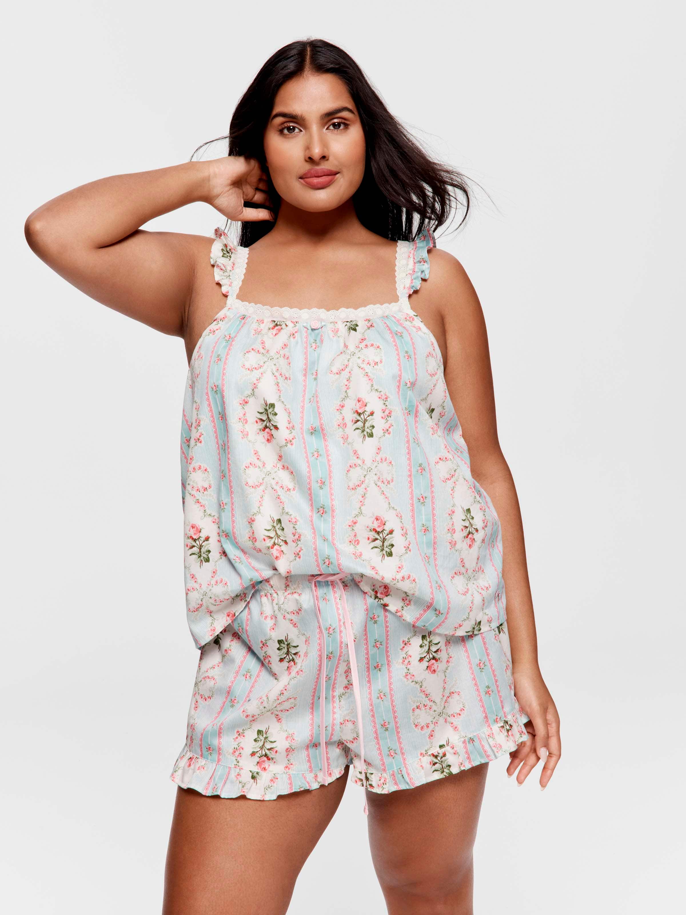 P.A. Plus Vintage Floral 100% Soft Cotton Frill Mid Short