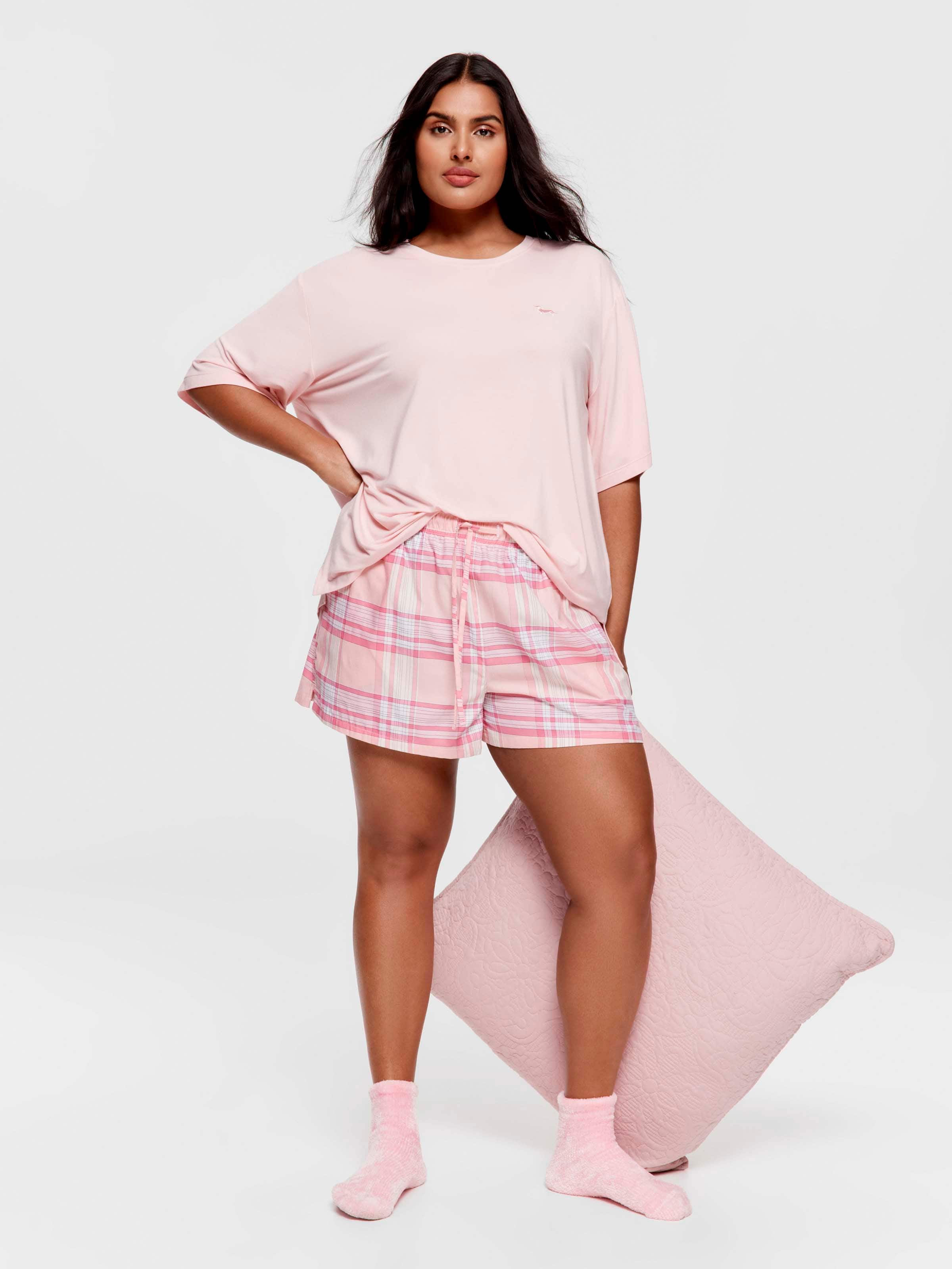 P.A. Plus Pink Check 100% Soft Cotton Mid Short