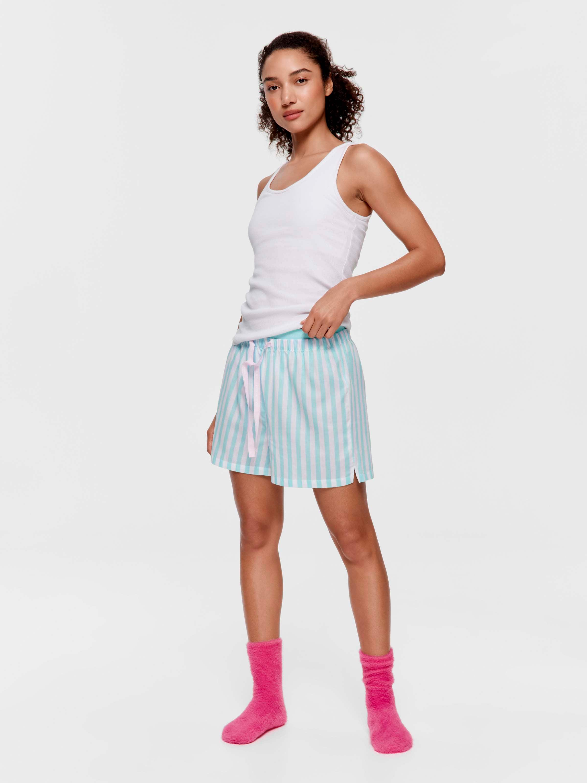 Blue & White Stripe 100% Cotton Mid Short