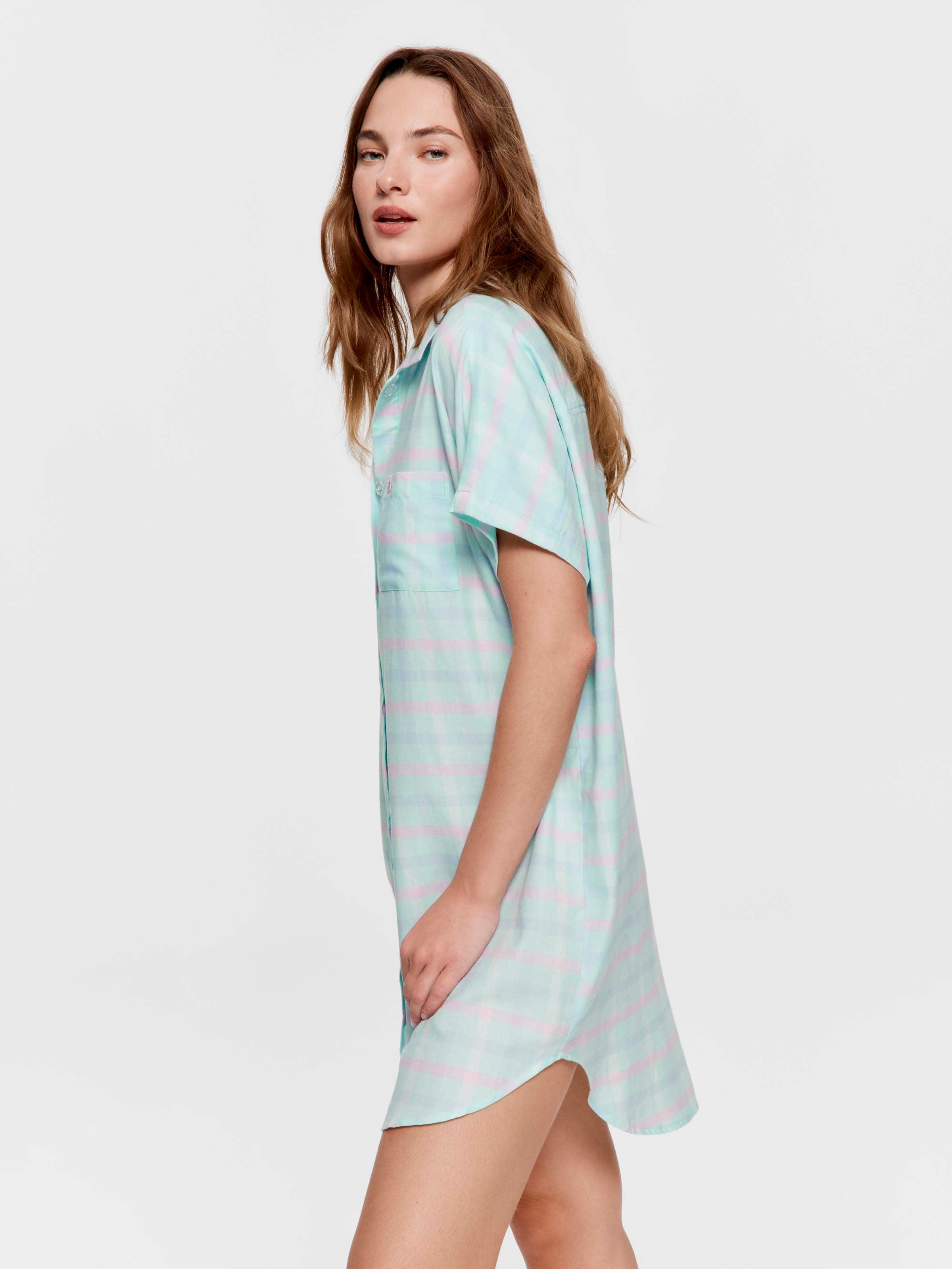 Mint Check 100% Cotton Boyfriend Nightshirt