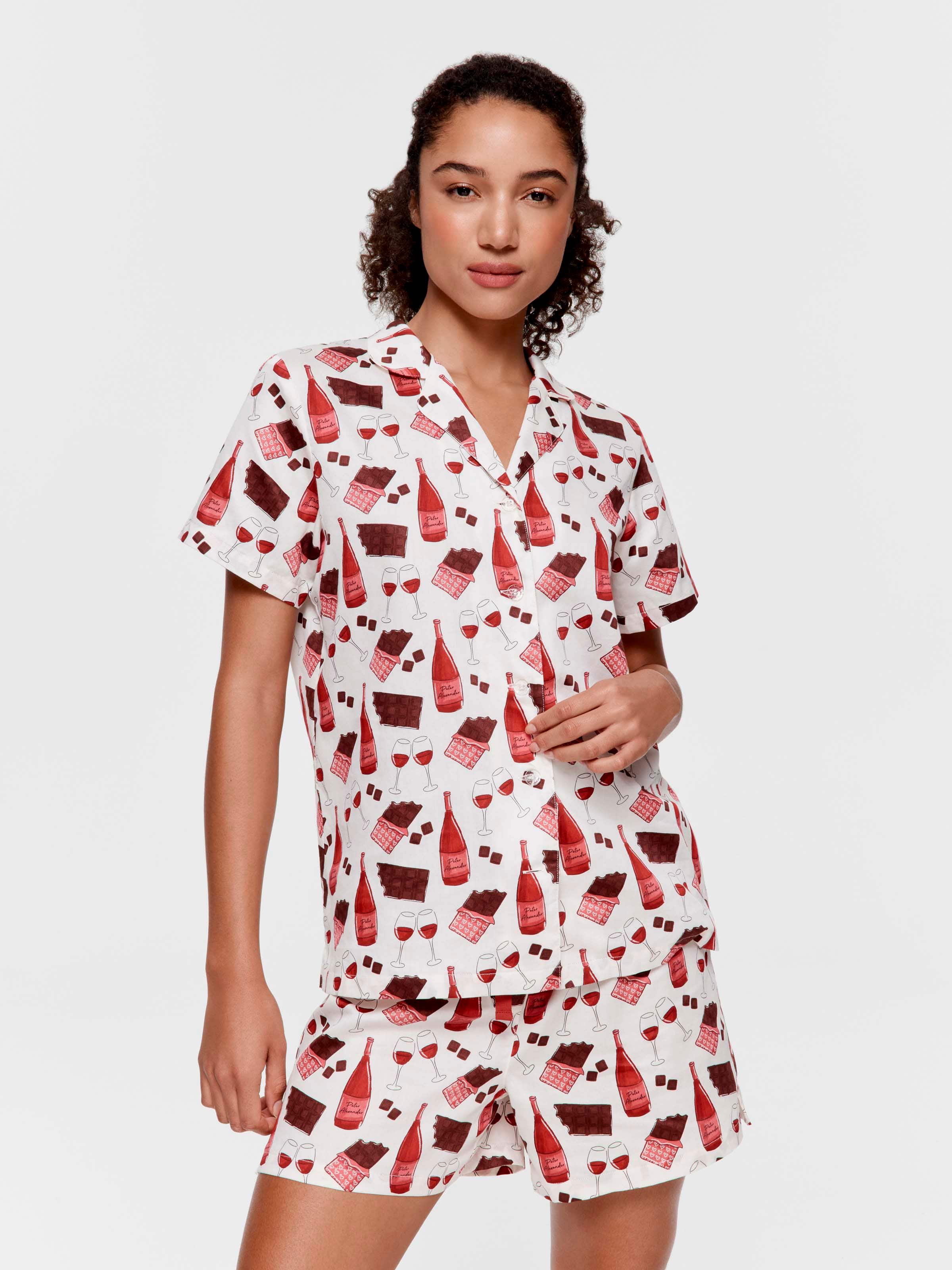 Wine & Chocolate 100% Cotton Shortie Pj Set