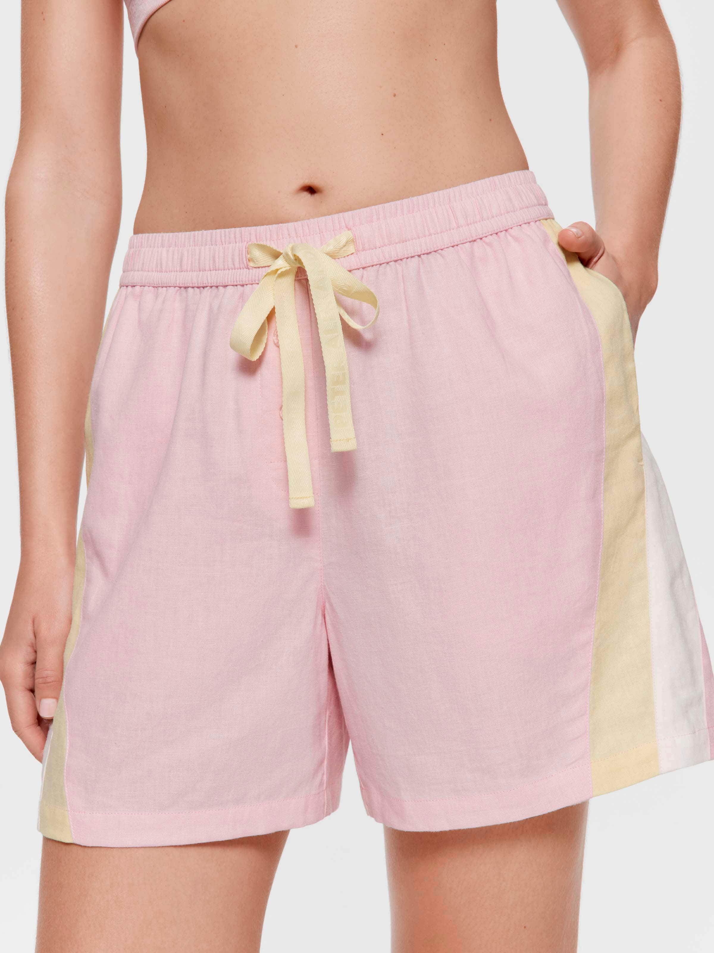 Pink Long Board Linen Blend Fashion Short
