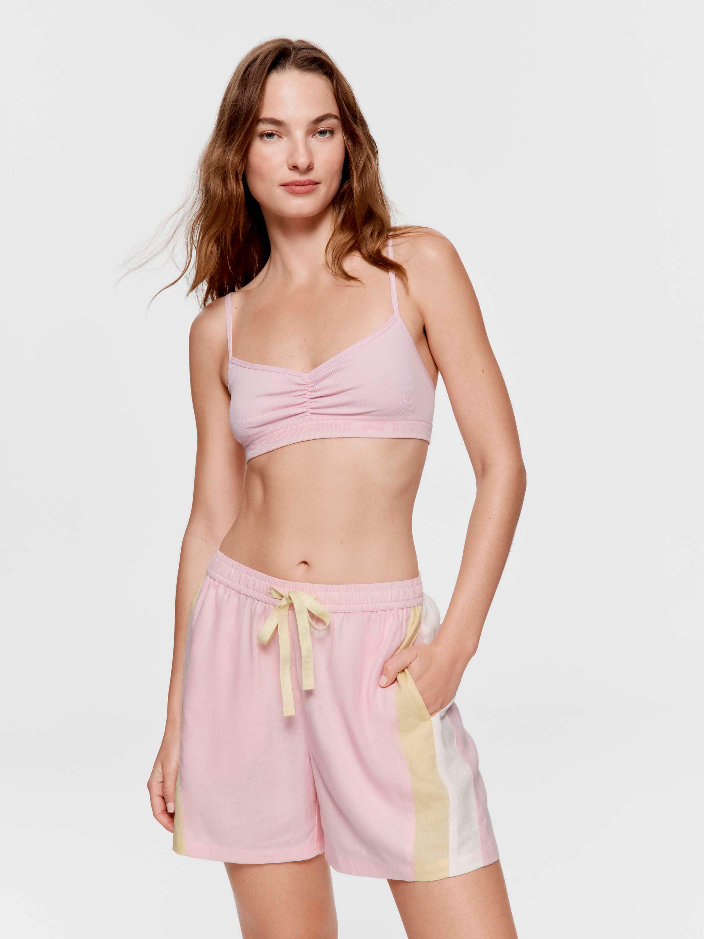 Pink Long Board Linen Blend Fashion Short