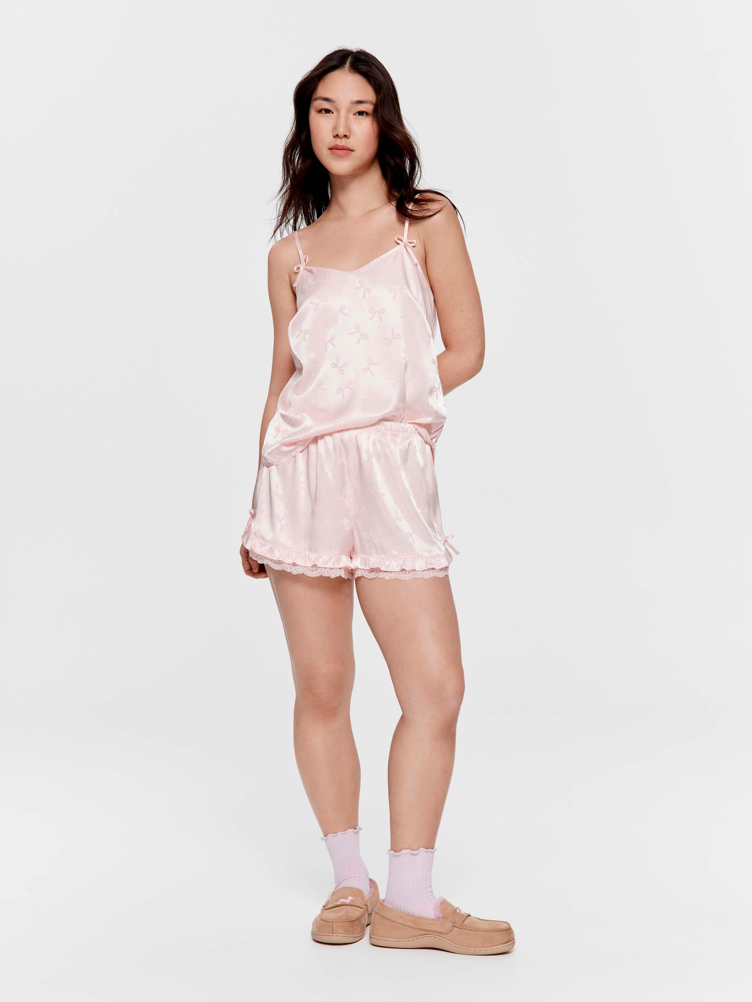 Pink Bows Satin Mini Frill Short
