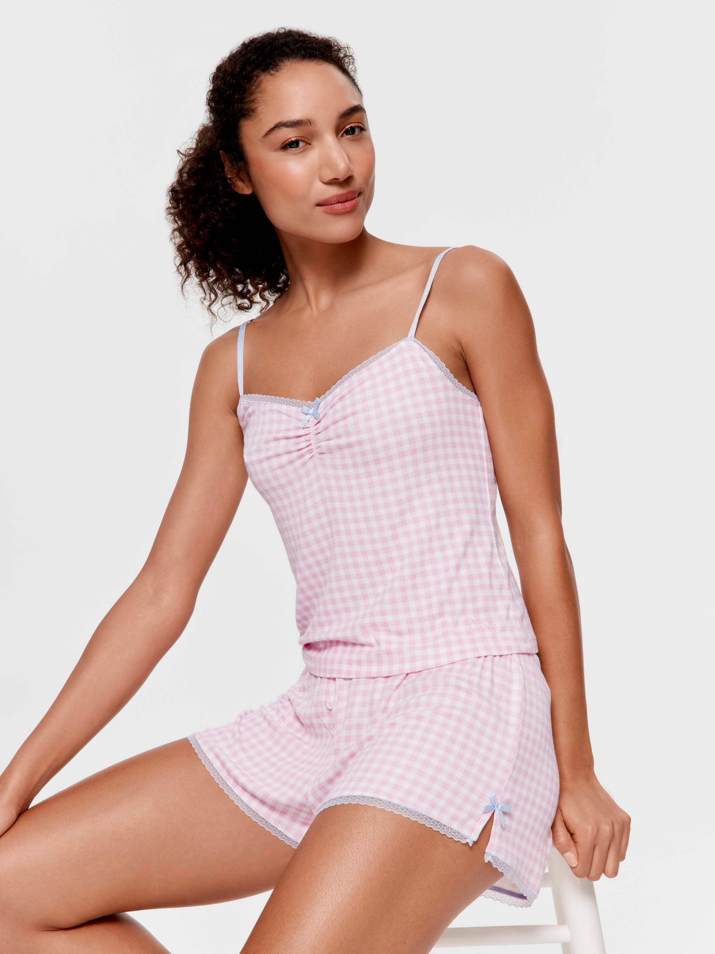 Gingham Lace Bamboo Cami & Brief Set