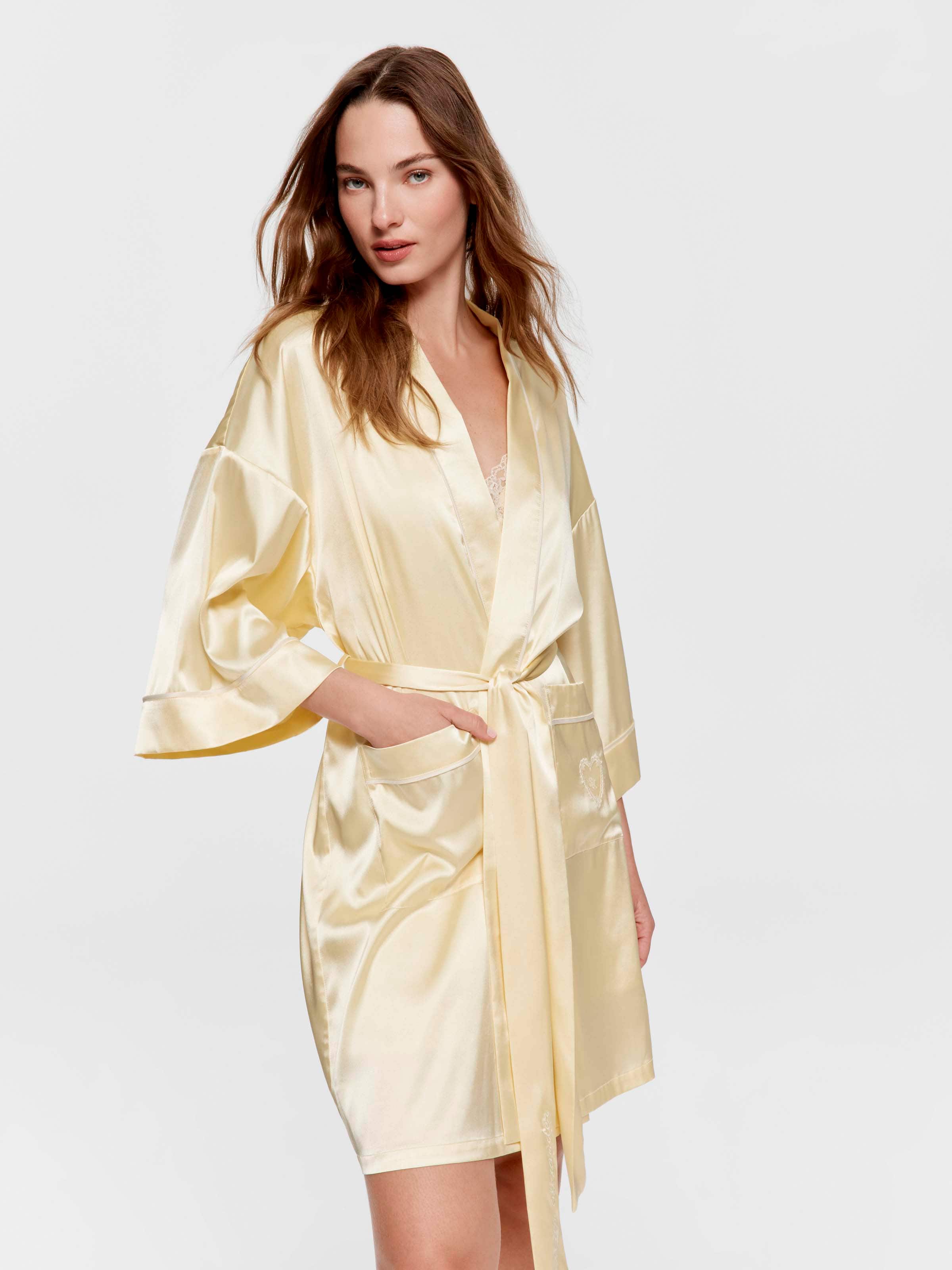 Butter Satin Short Kimono Gown