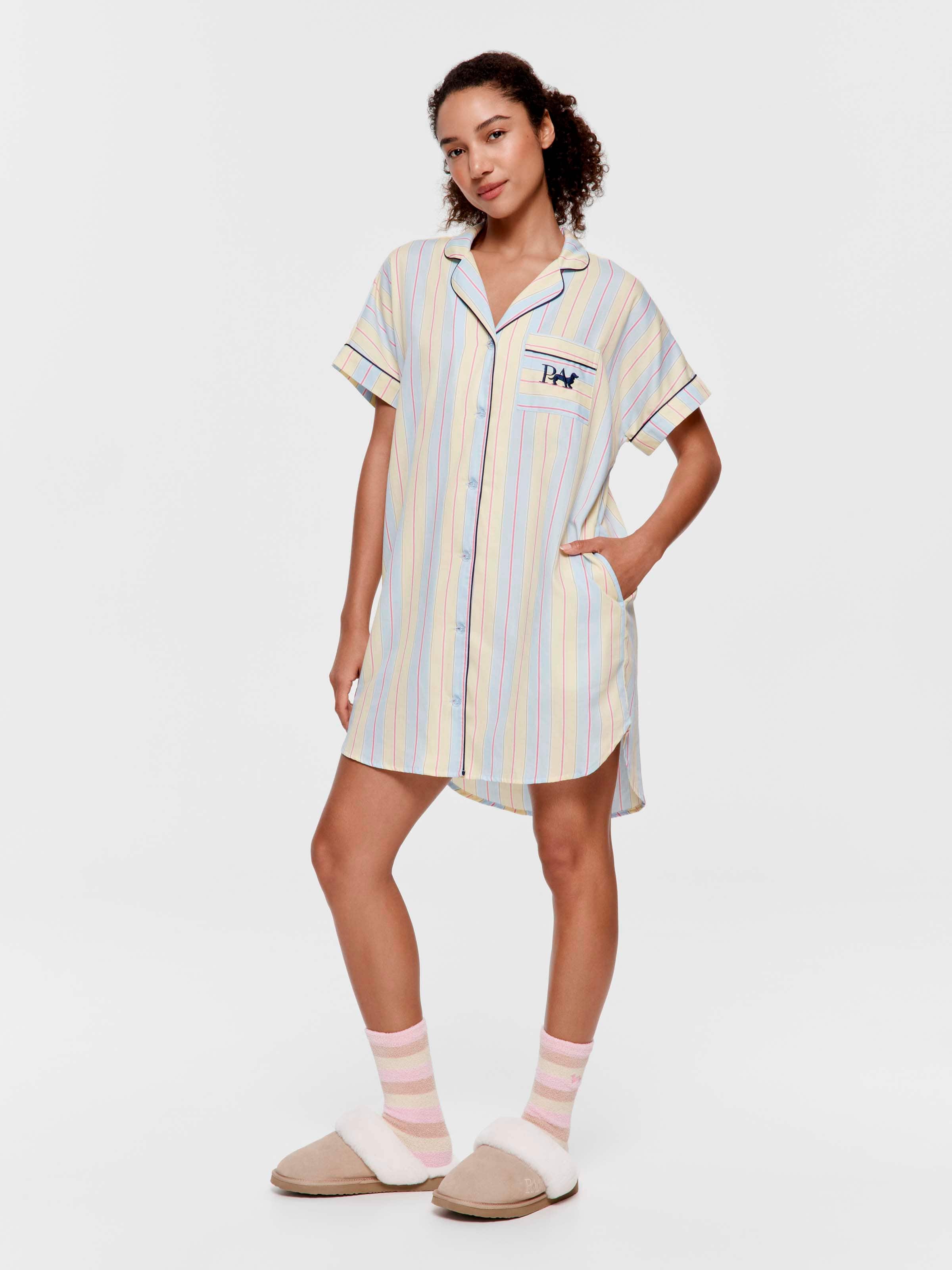 Beach Stripe 100% Cotton Short Sleeve Nightshirt