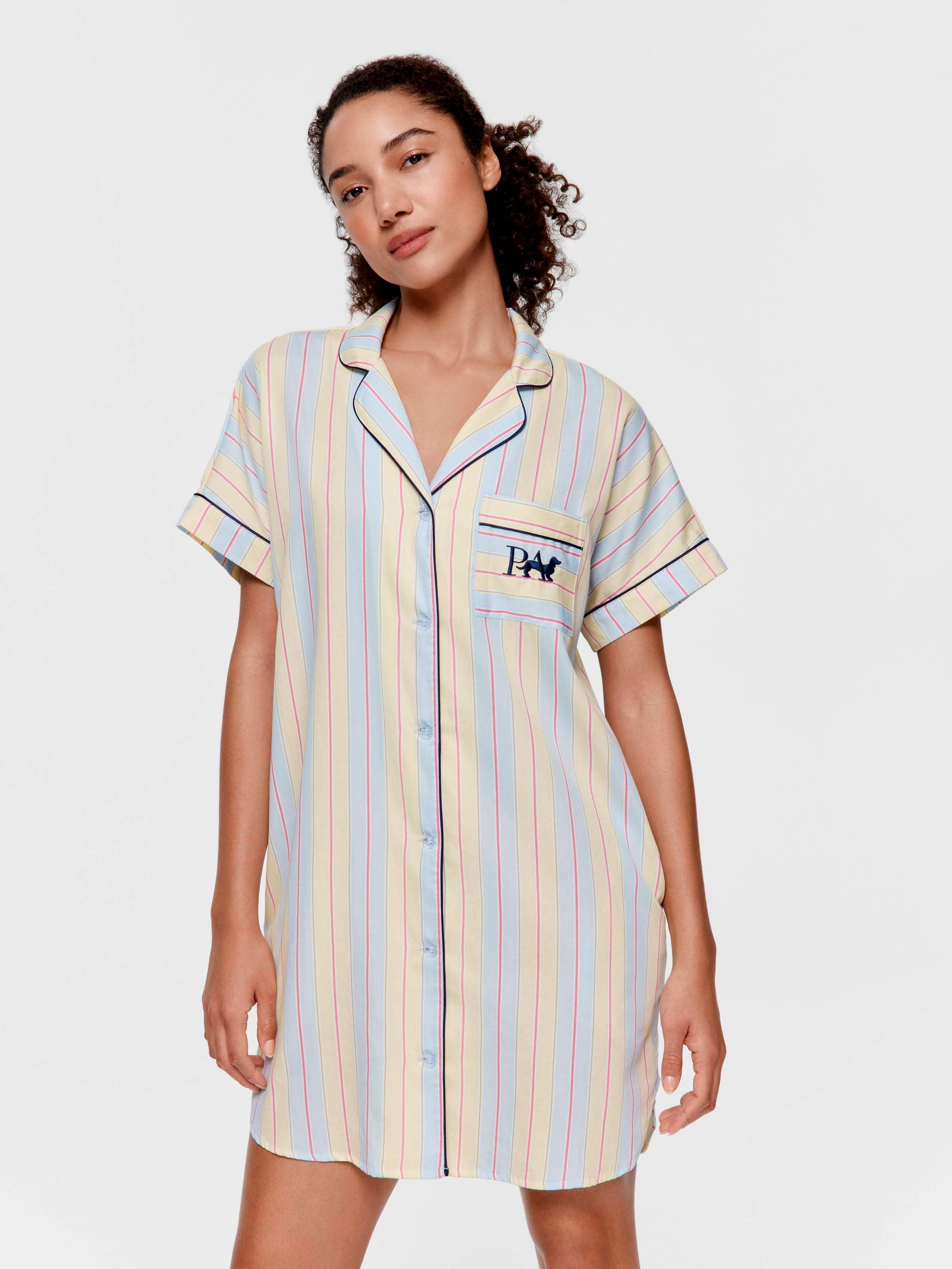Beach Stripe 100% Cotton Short Sleeve Nightshirt