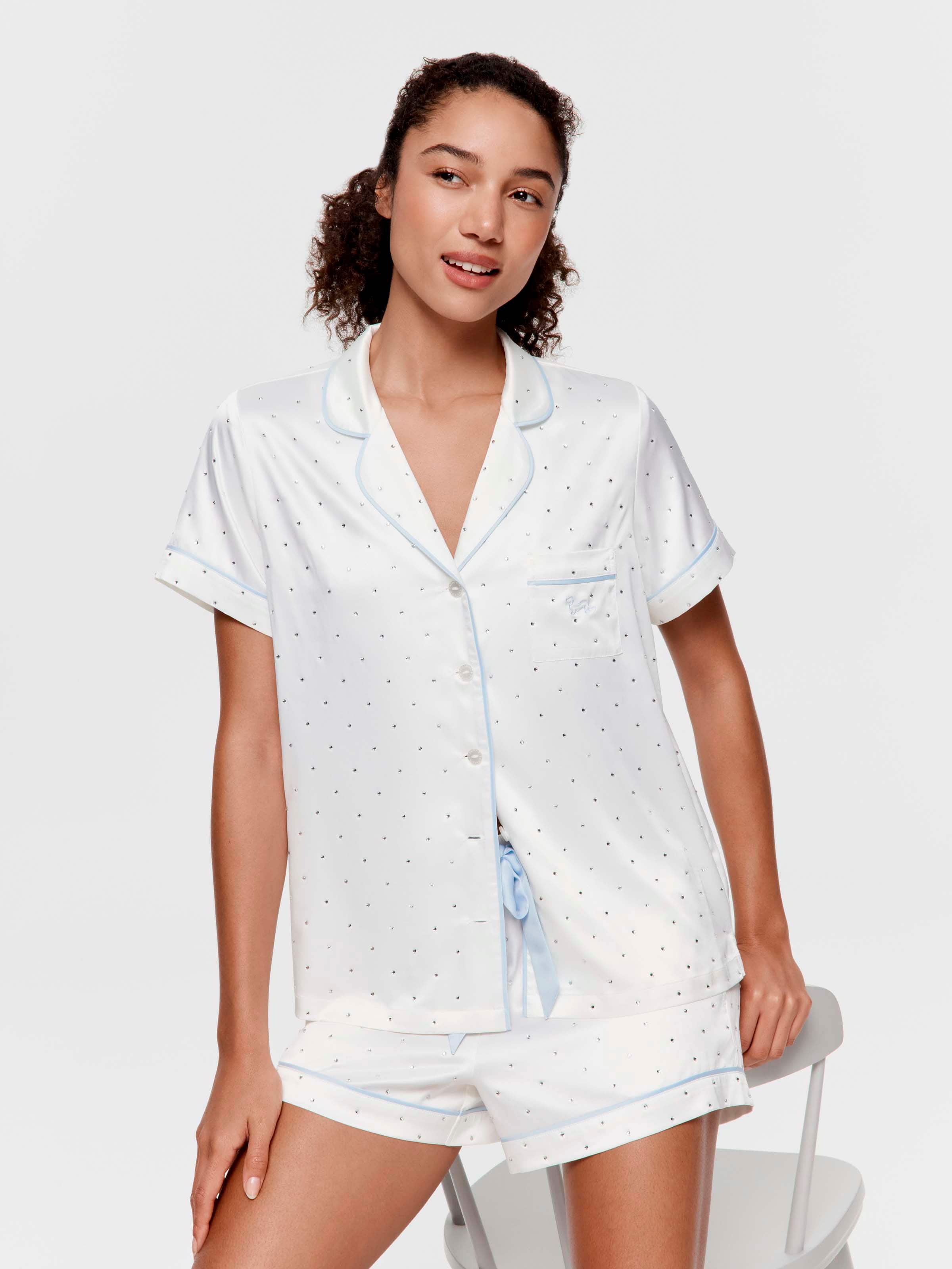 Rhinestone Chic Satin Shortie Pj Set