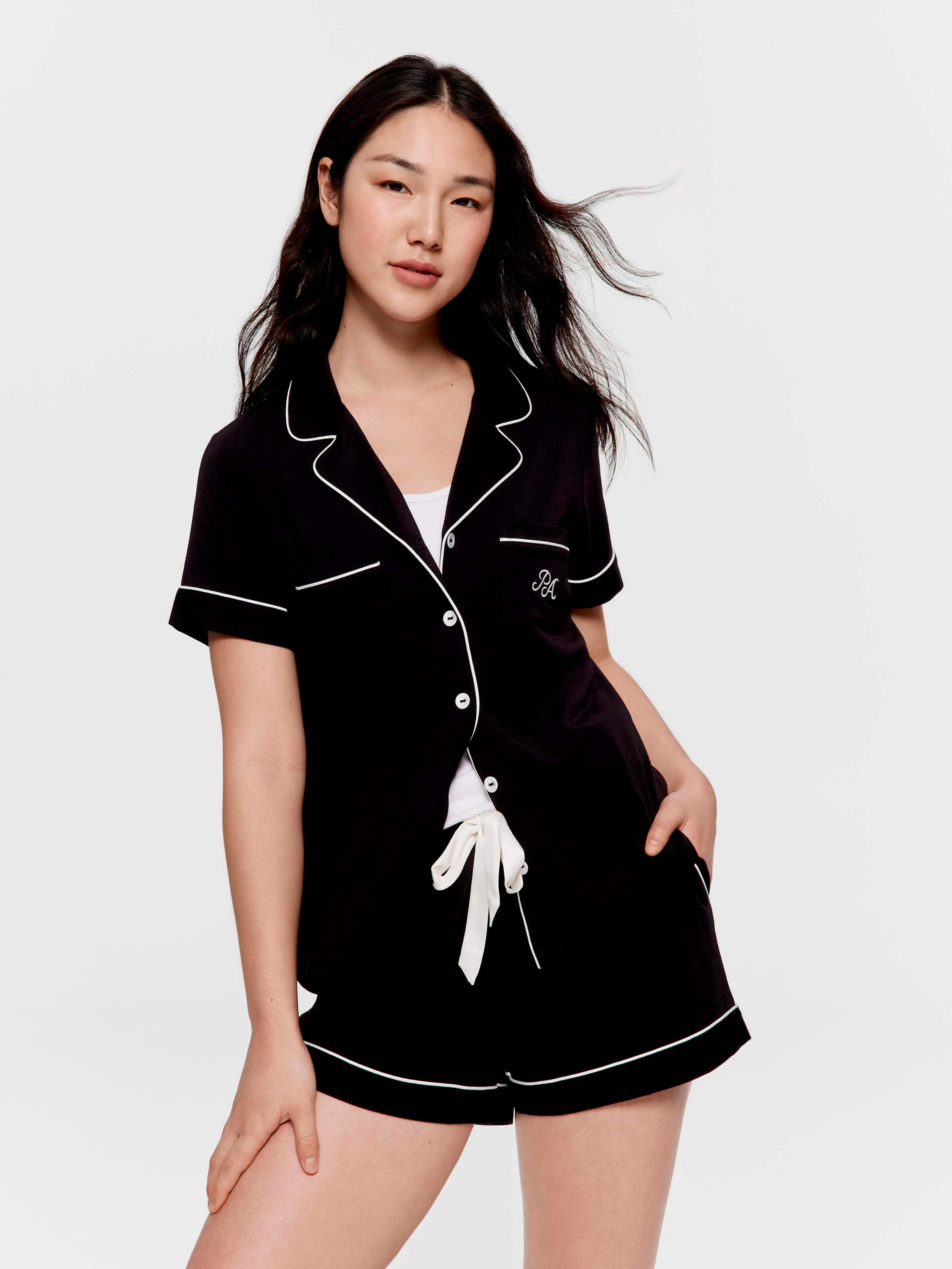 Black Bamboo Jersey Shortie Pj Set