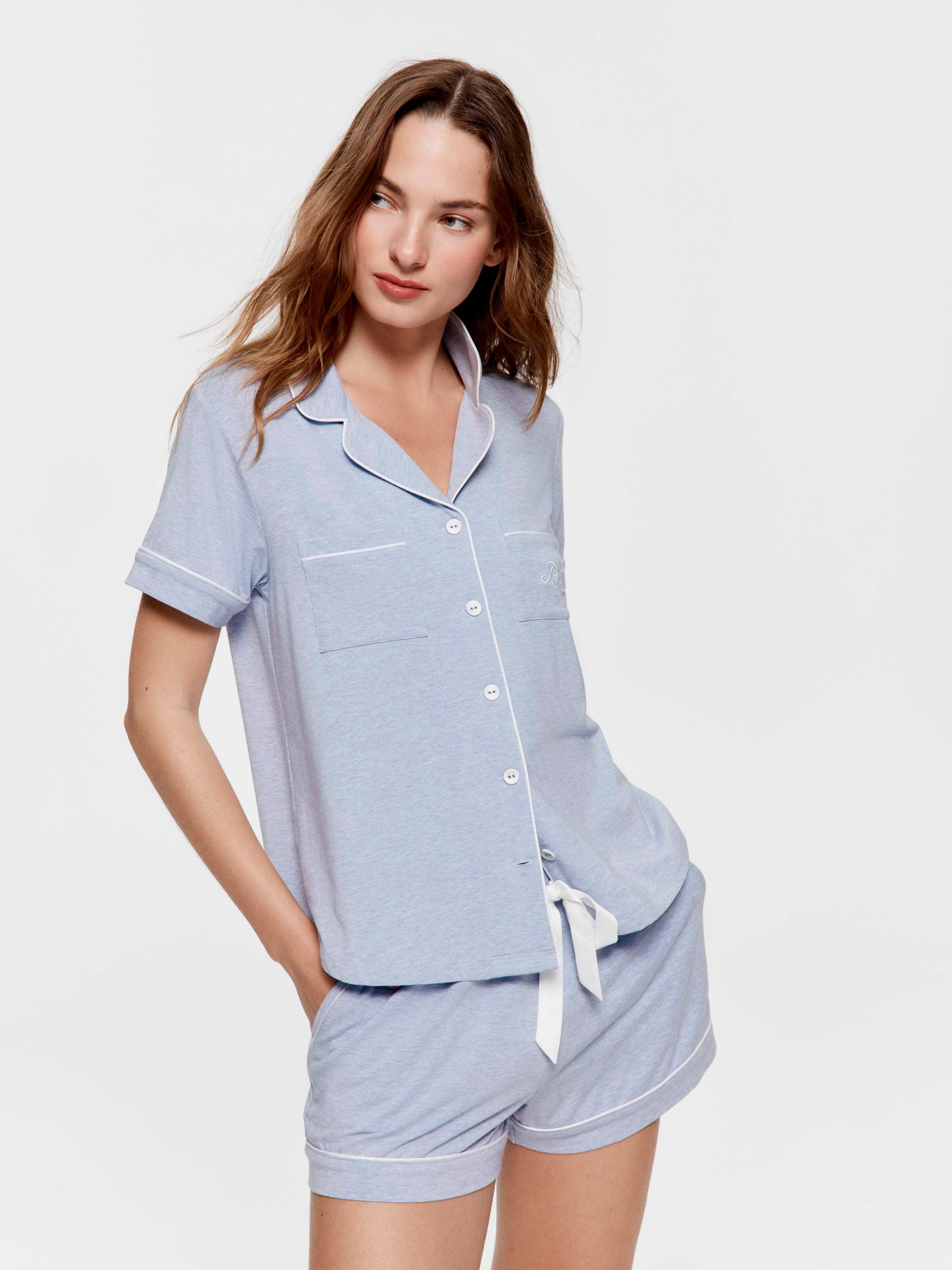 Chambray Bamboo Jersey Shortie Pj Set