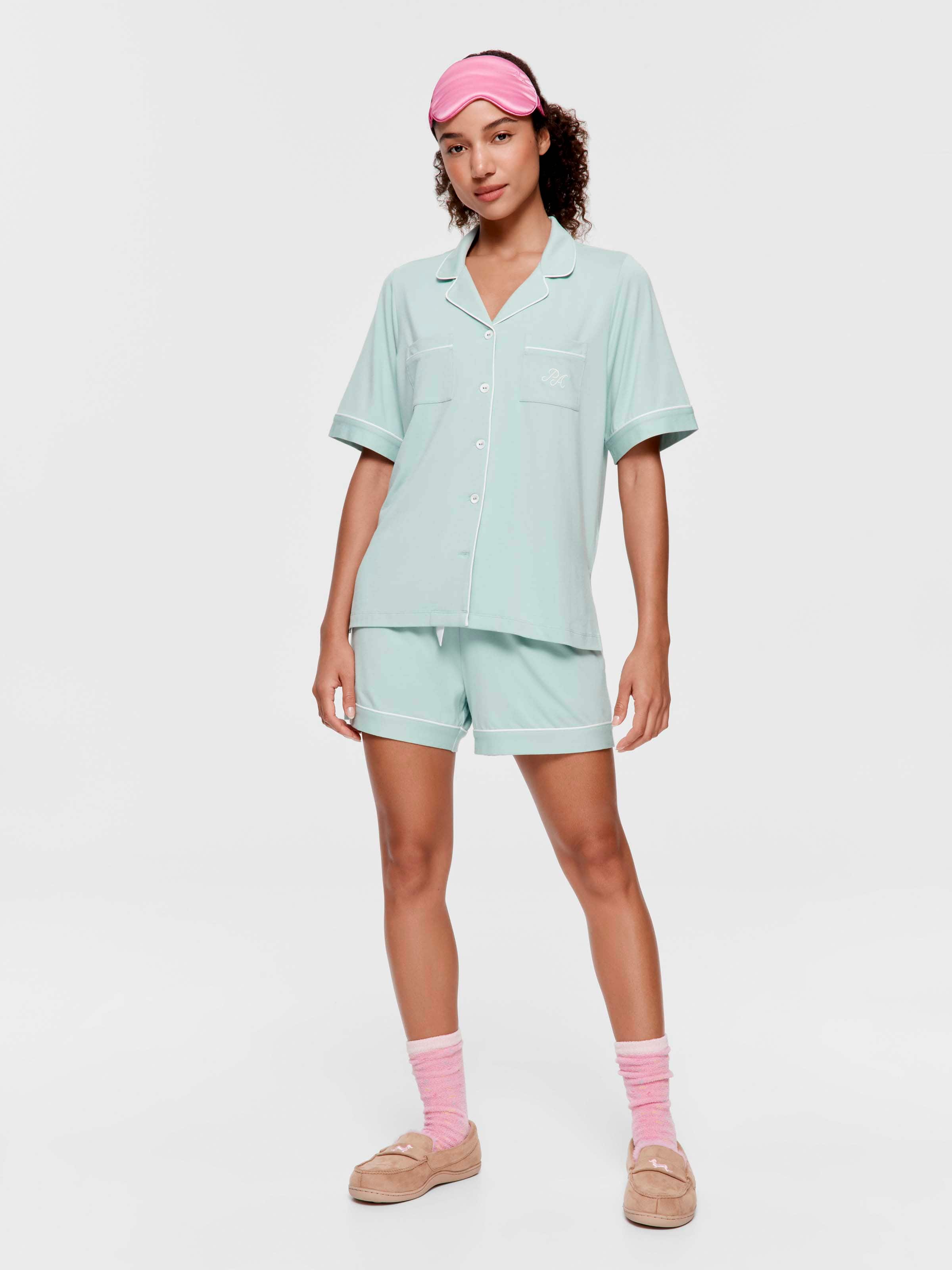 Peter Alexander ポーチ付きパジャマセット ミントグリーン XS Mint Bamboo Jersey Shortie Pj Set - Peter Alexander Online