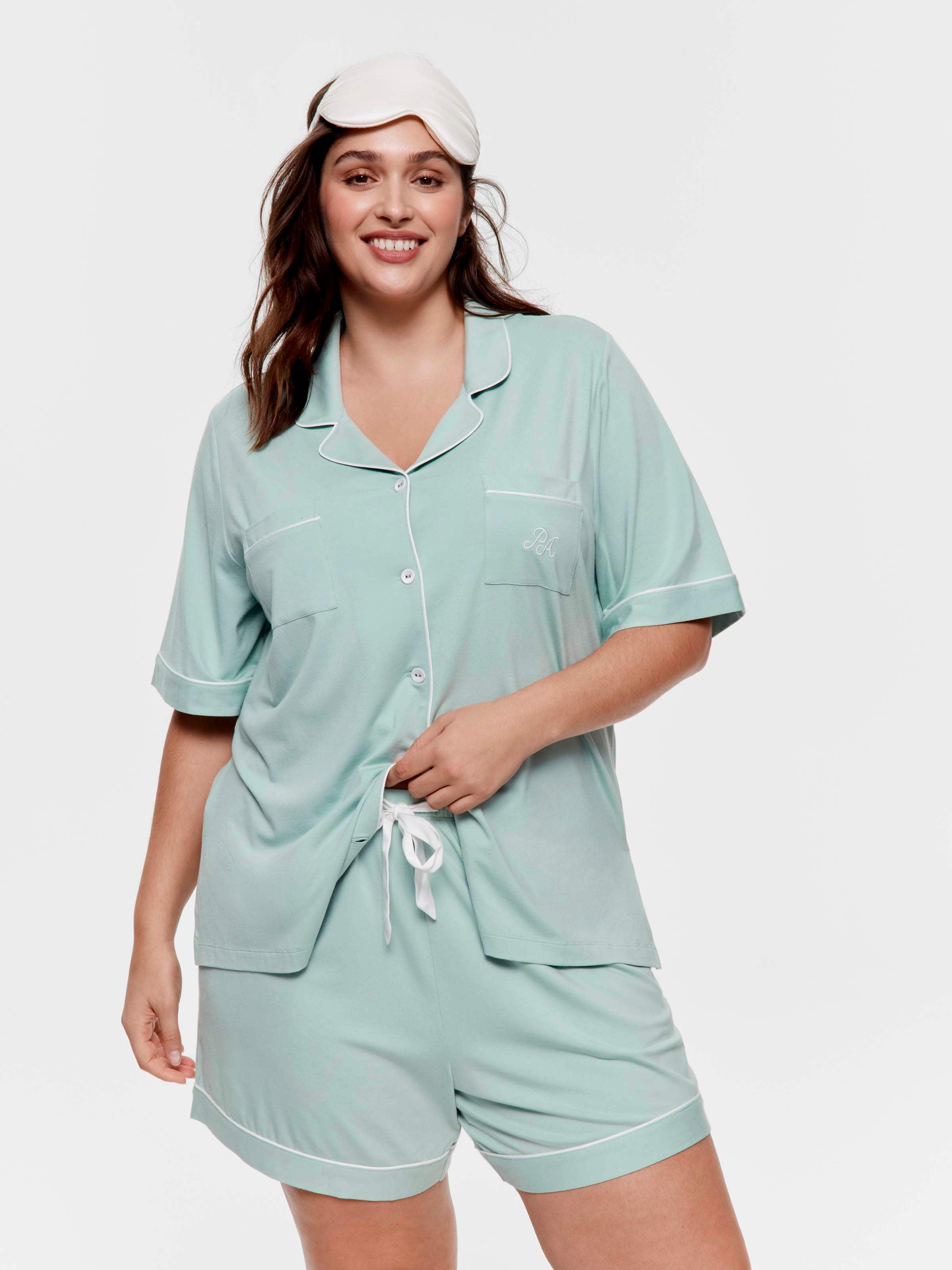 Peter Alexander ポーチ付きパジャマセット ミントグリーン XS P.A. Plus Mint Bamboo Jersey Shortie Pj Set - Peter Alexander Online