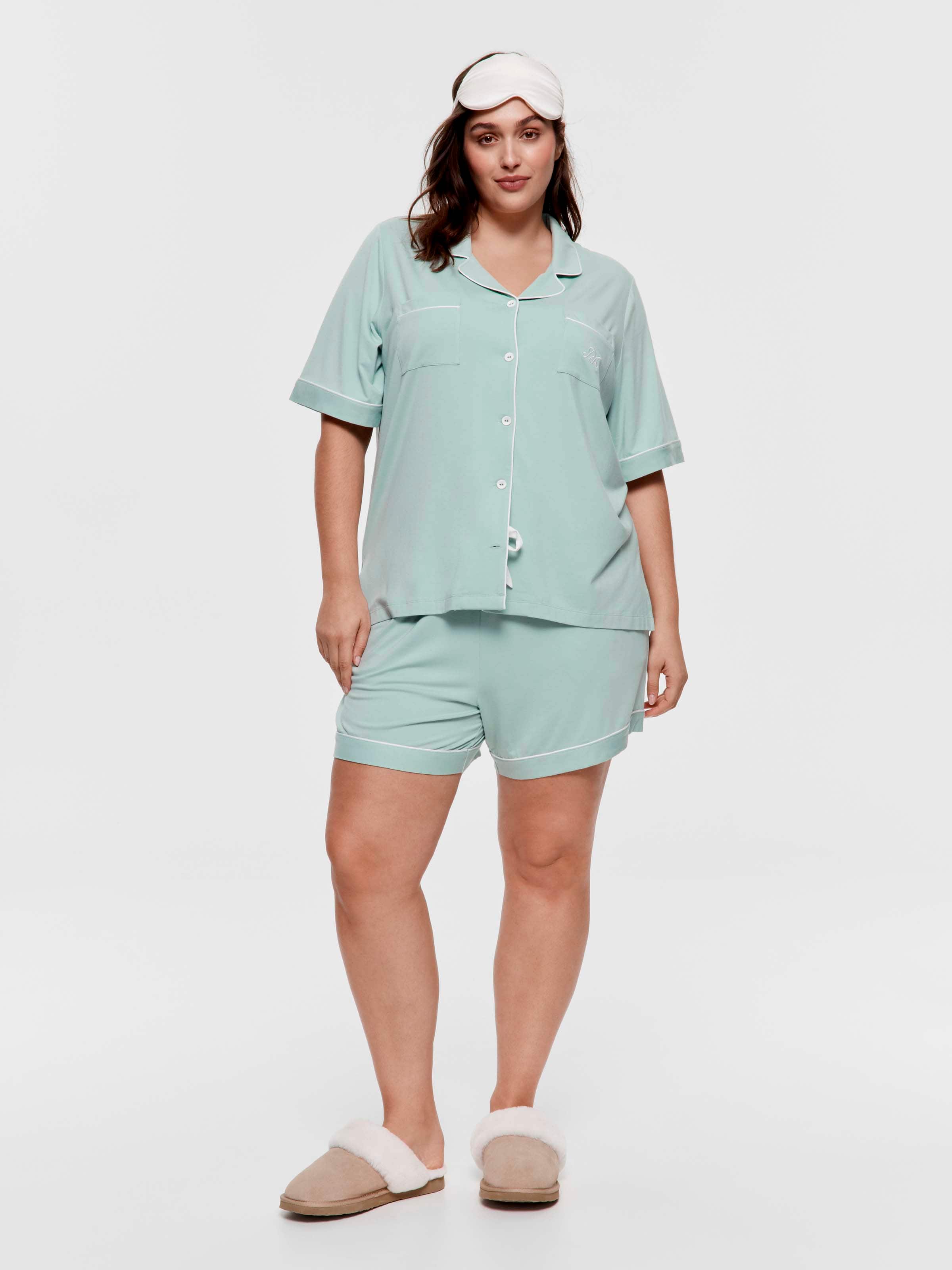 P.A. Plus Mint Bamboo Jersey Shortie Pj Set