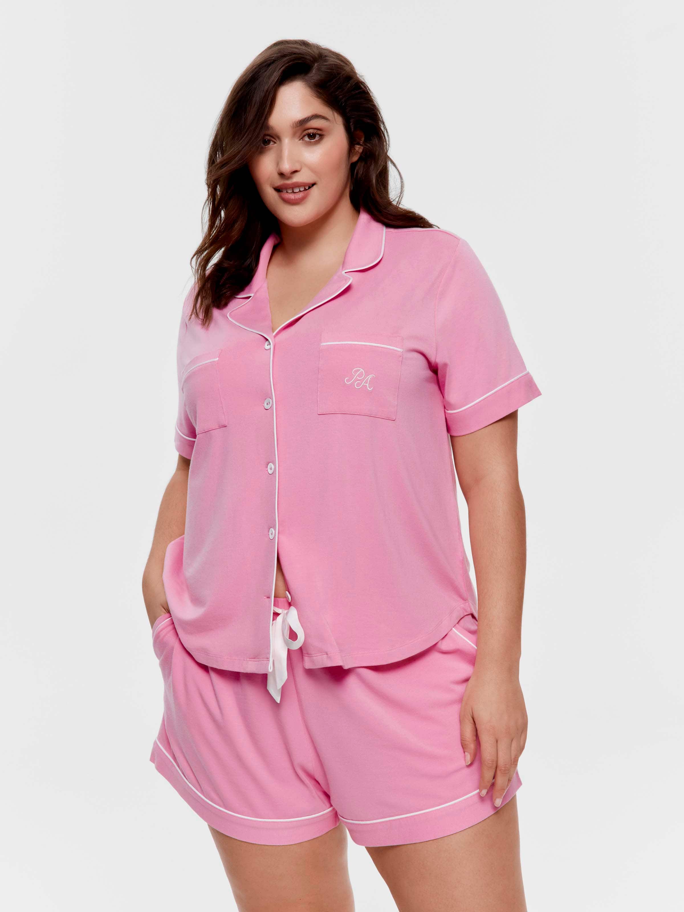 P.A. Plus Bubblegum Pink Bamboo Jersey Shortie Pj Set