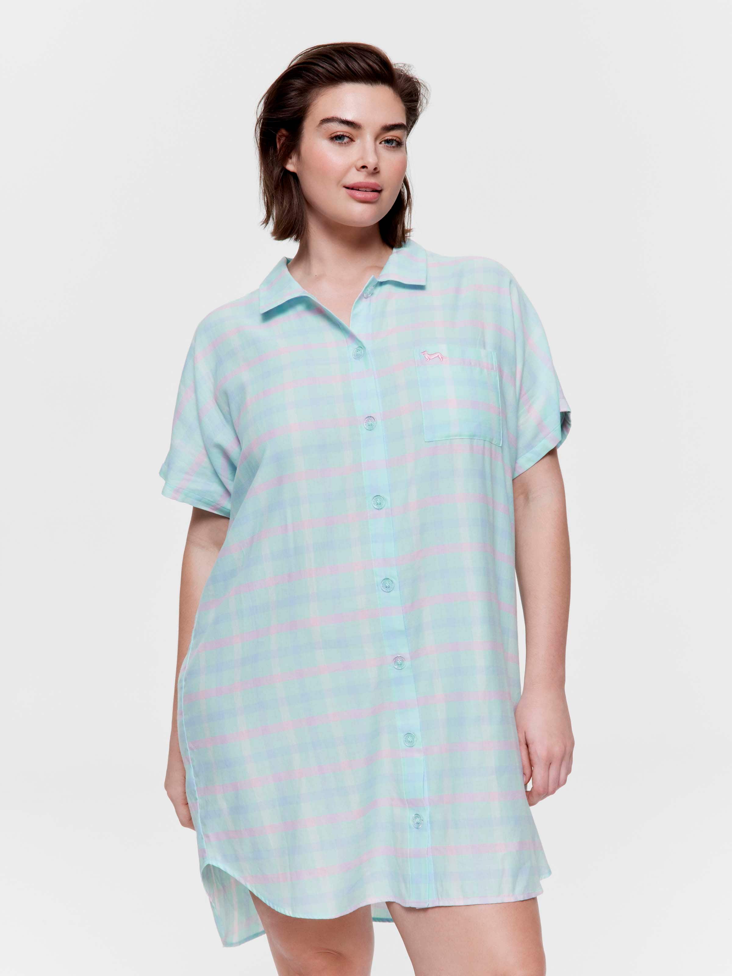 P.A. Plus Mint Check 100% Cotton Boyfriend Nightshirt