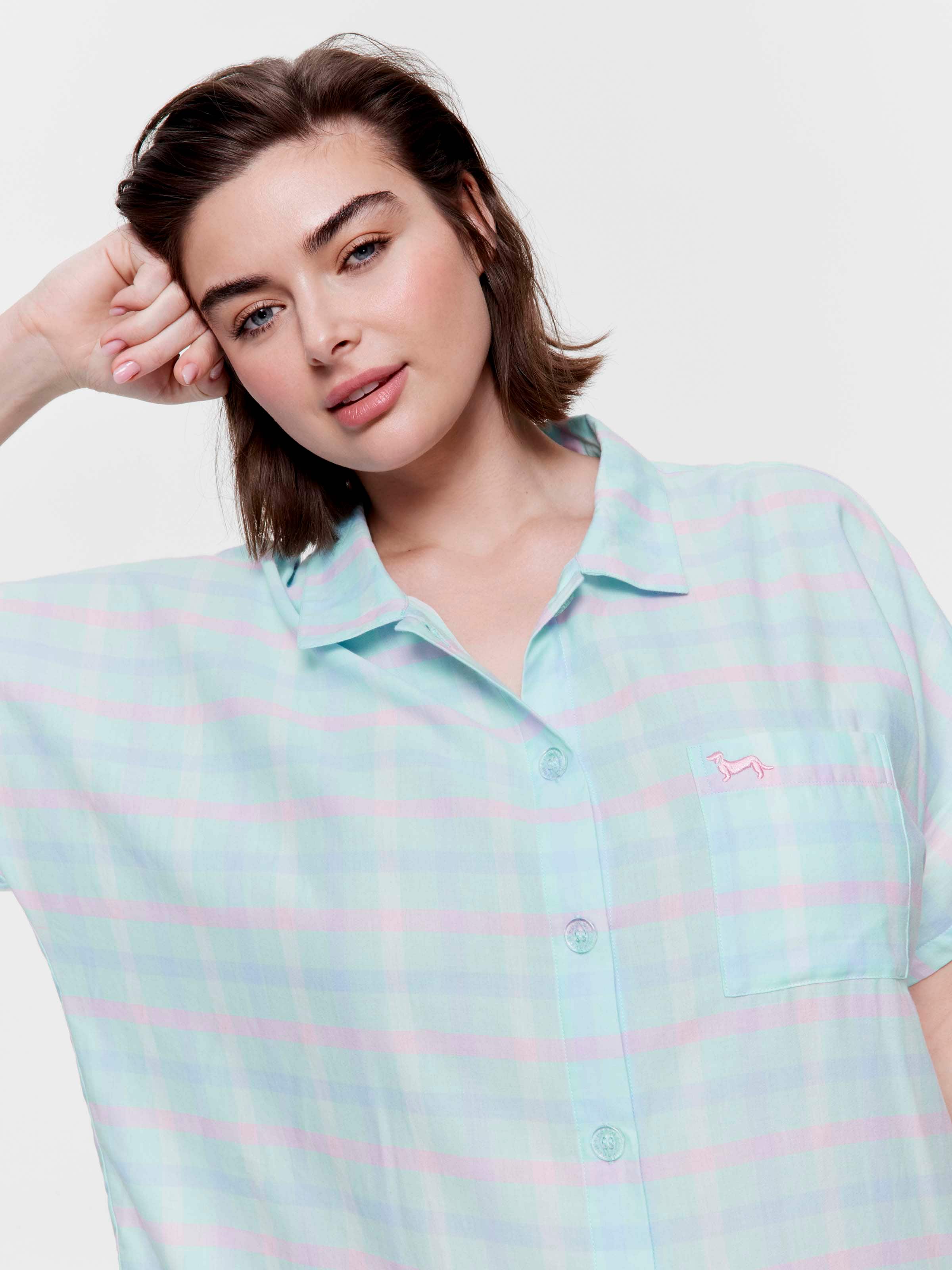 P.A. Plus Mint Check 100% Cotton Boyfriend Nightshirt