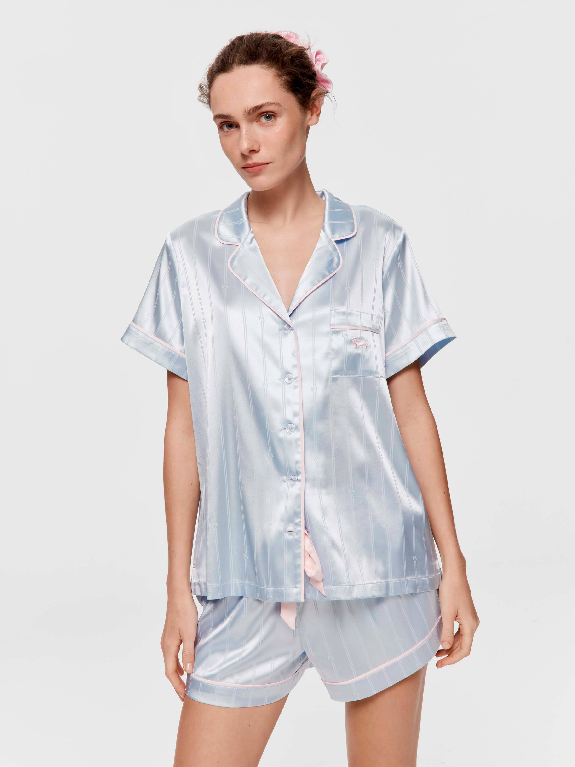 Ice Logo Stripe Chic Satin Shortie Pj Set