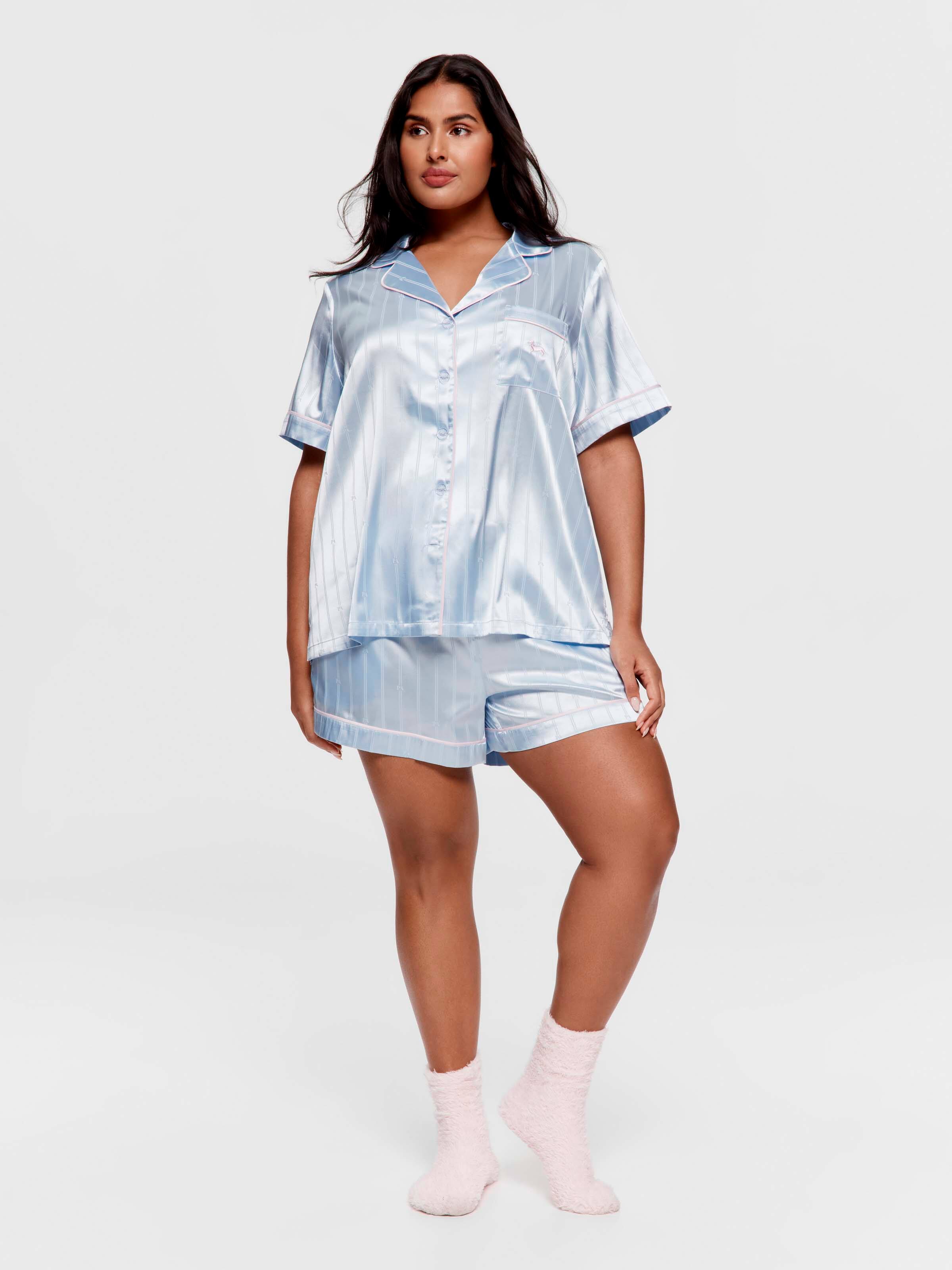 P.A. Plus Ice Logo Stripe Chic Satin Shortie Pj Set