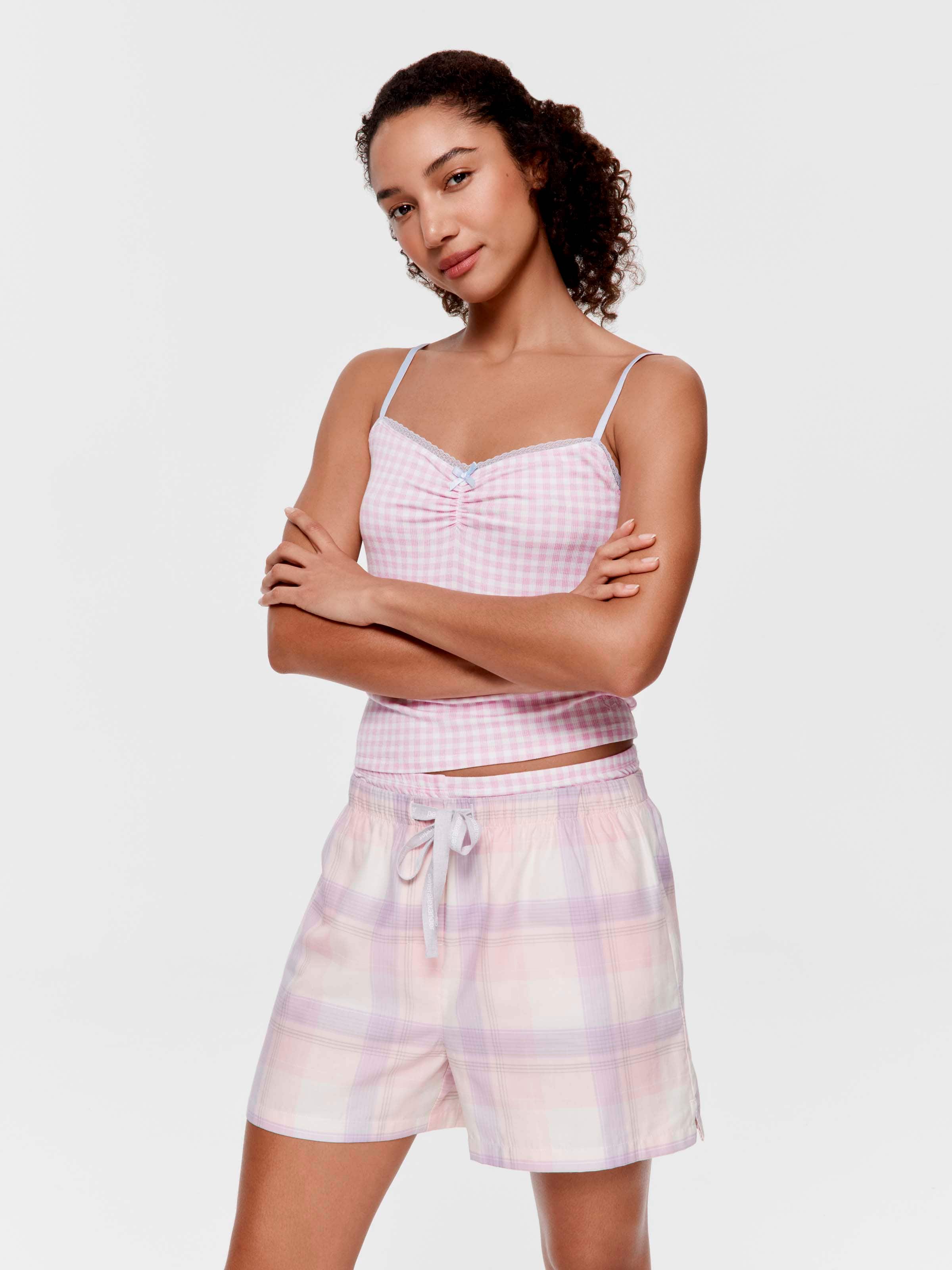 Pink & Lilac Check 100% Cotton Sateen Mid Short