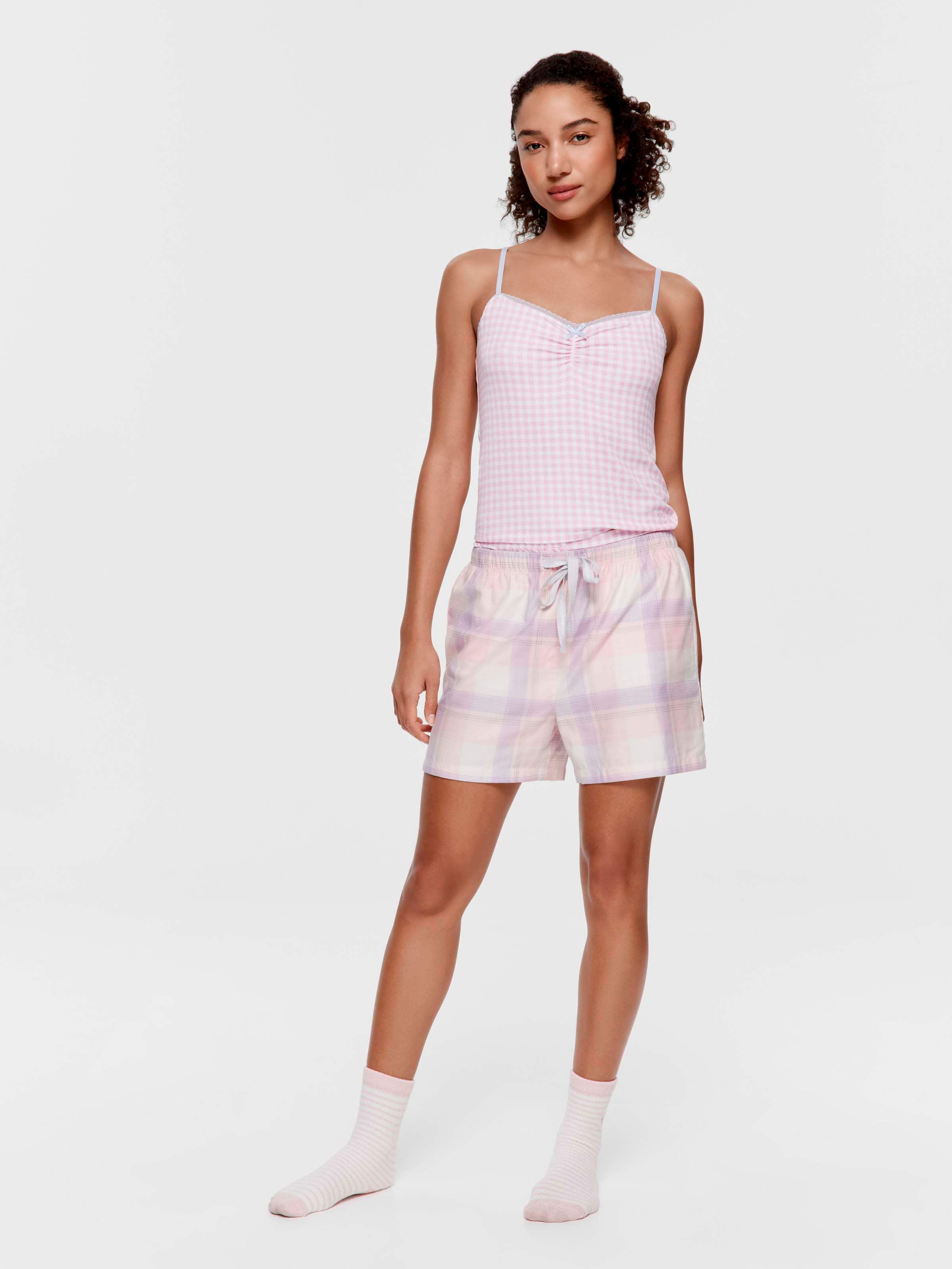 Pink & Lilac Check 100% Cotton Sateen Mid Short