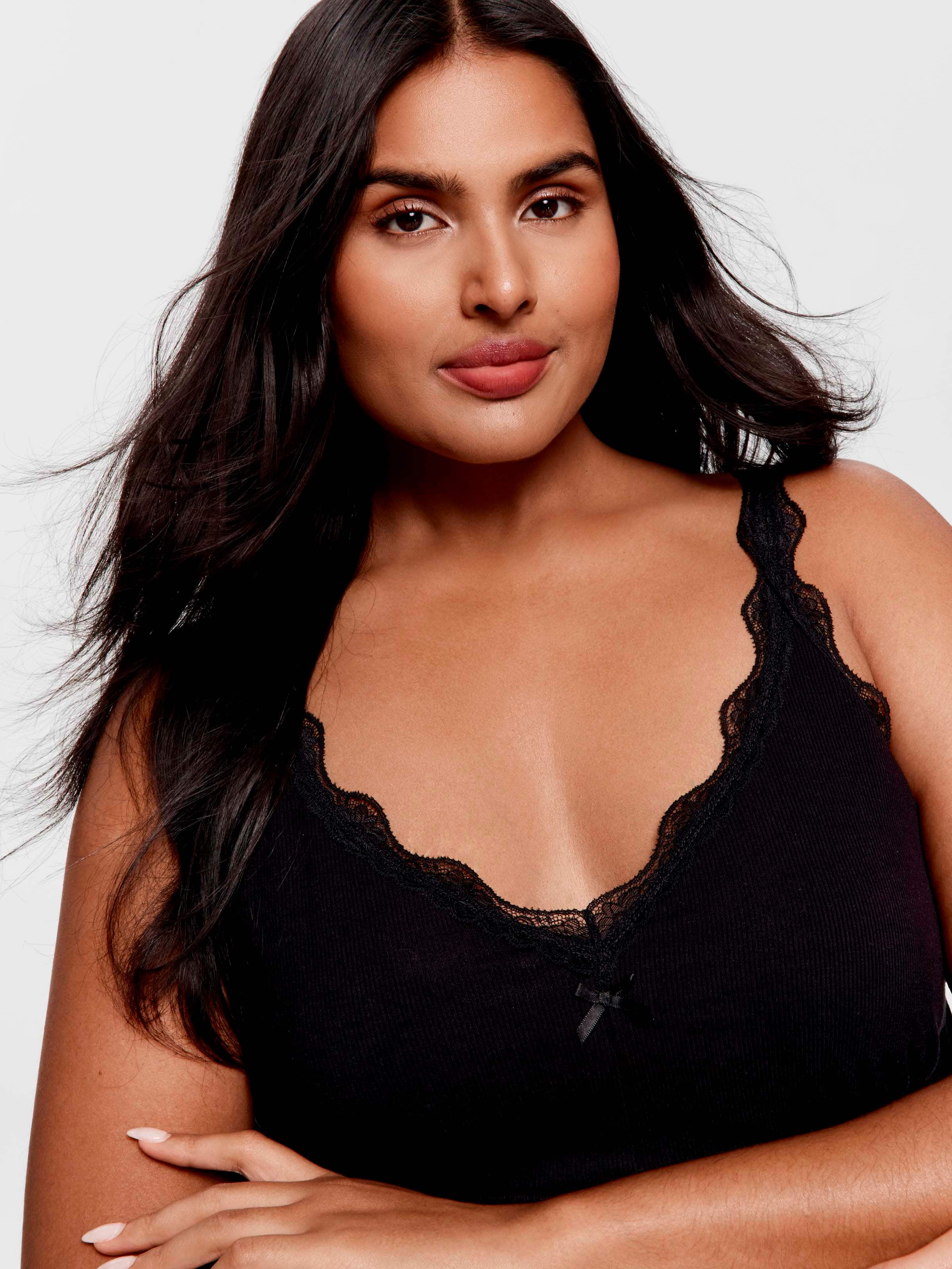 P.A. Plus Black Lace Trim Bamboo Rib Cami & Brief Set
