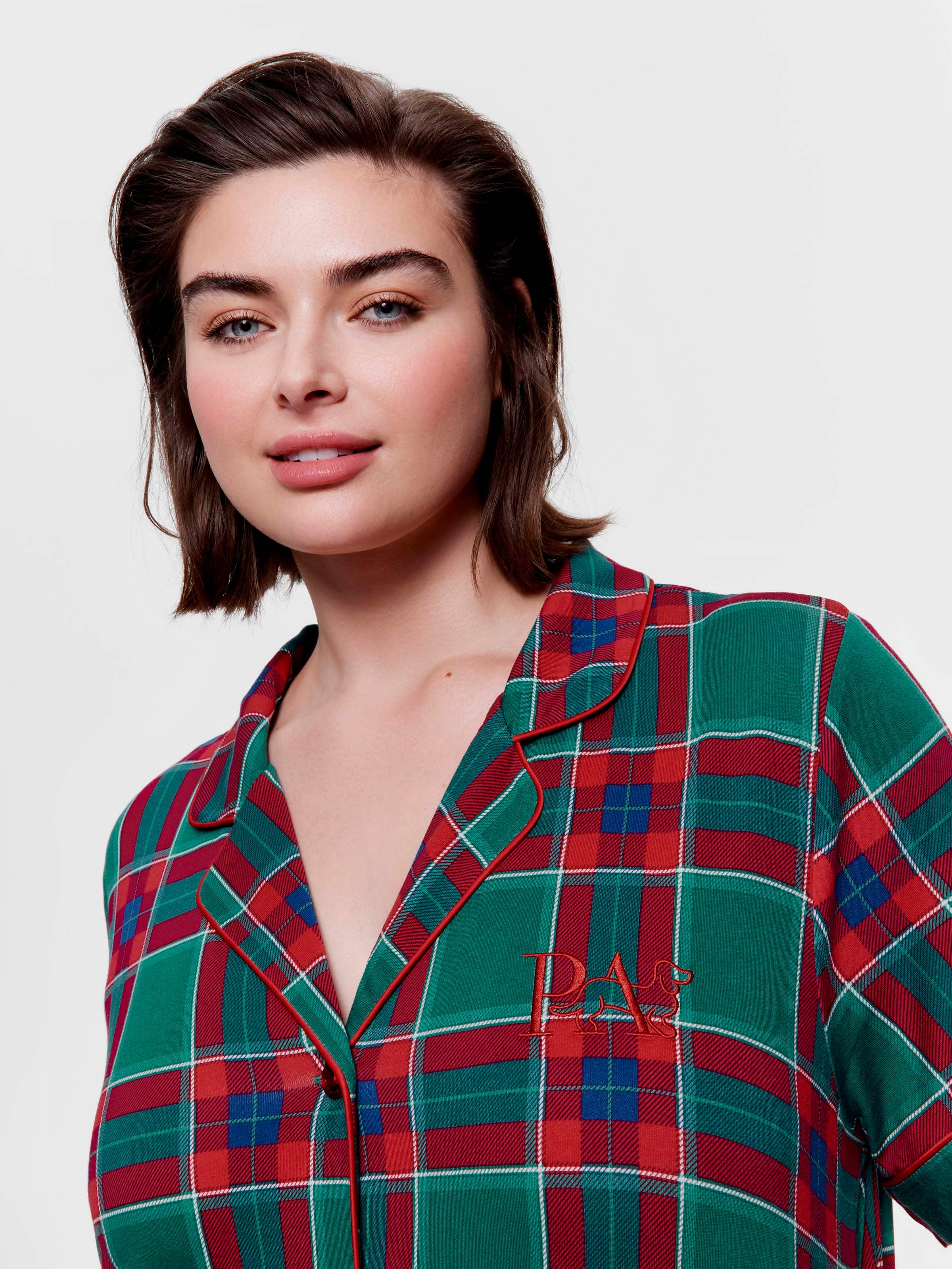 P.A. Plus Green Tartan Bamboo Jersey Short Sleeve Nightshirt