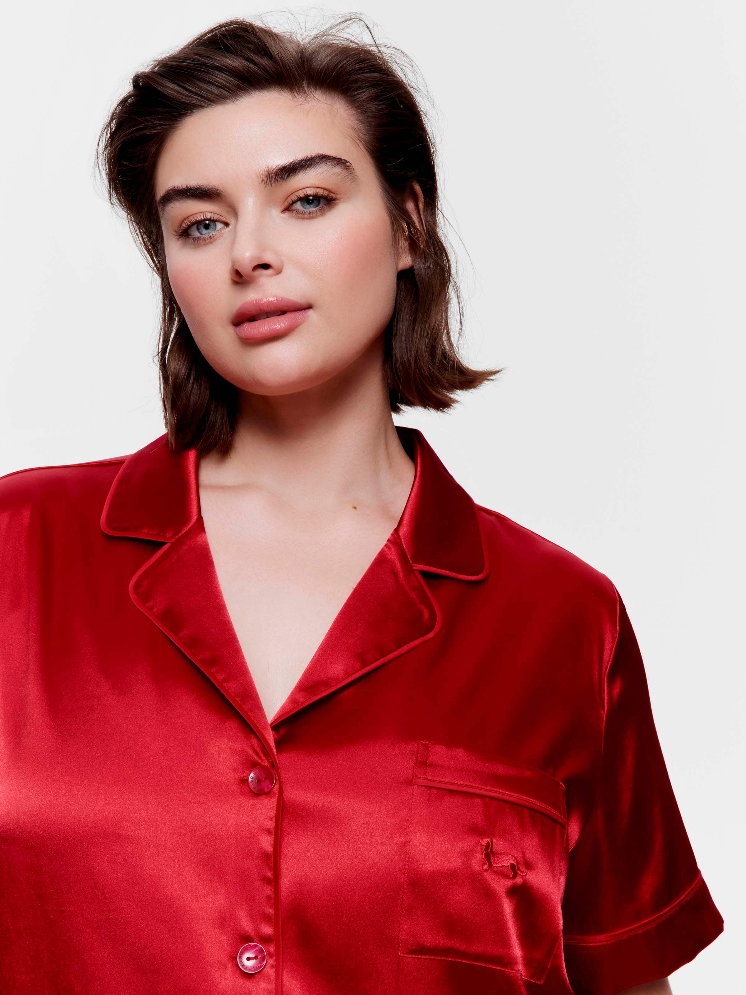 P.A. Plus Red Chic Satin Short Sleeve Nightshirt