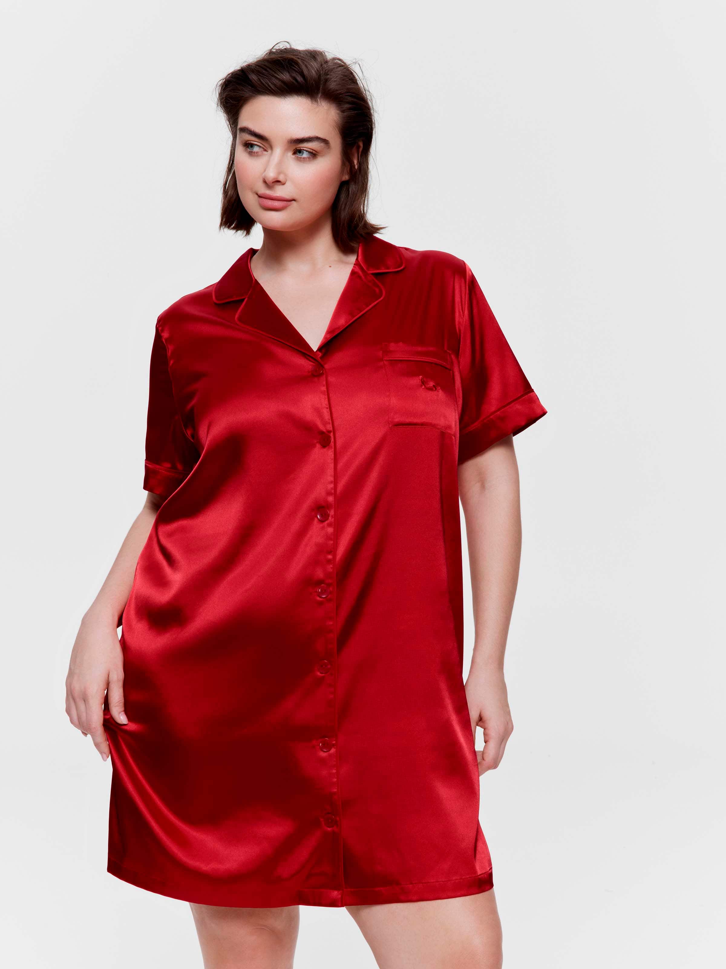 P.A. Plus Red Chic Satin Short Sleeve Nightshirt