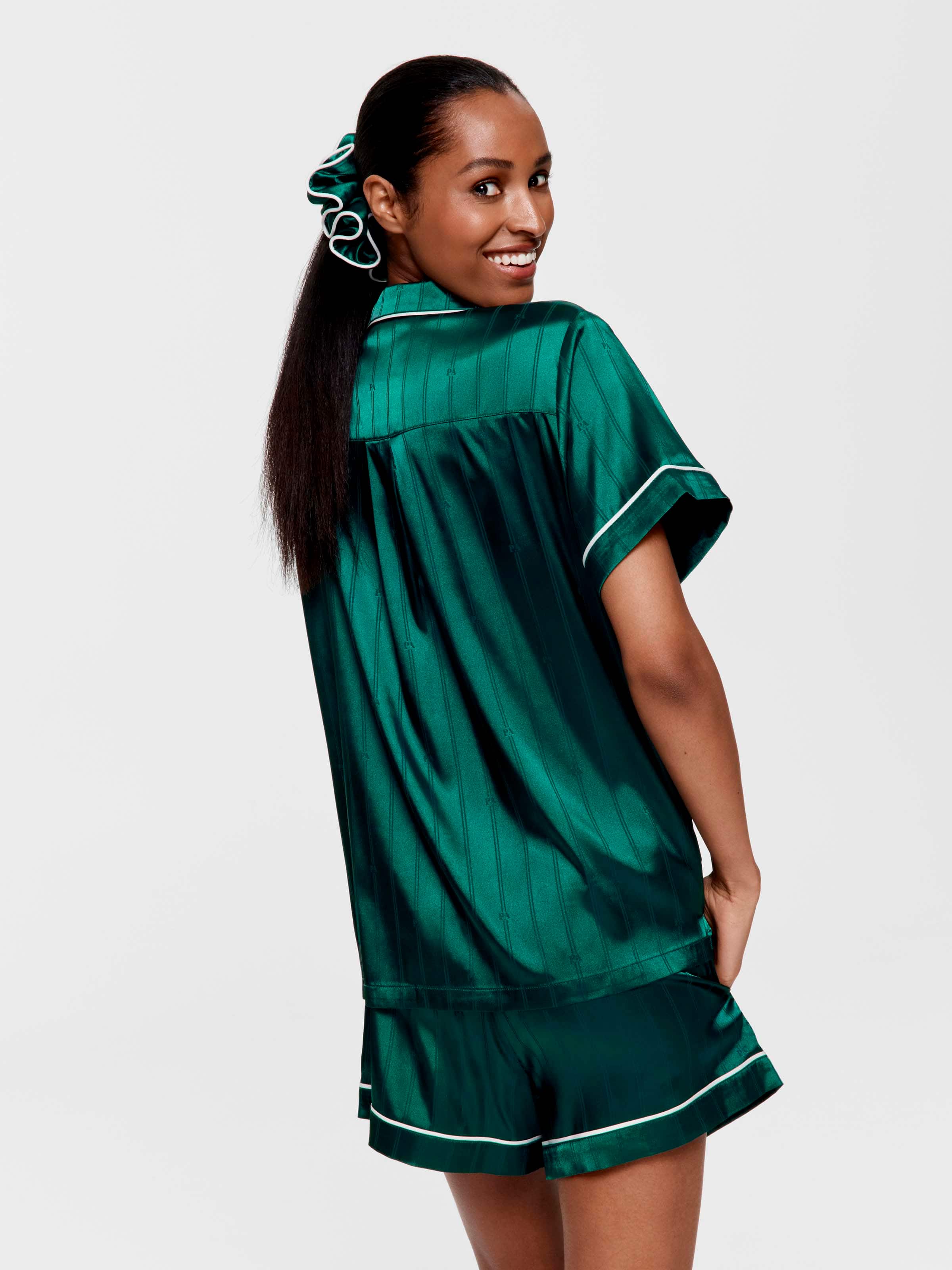 Green Stripe Chic Satin Boxed Shortie Pj Set