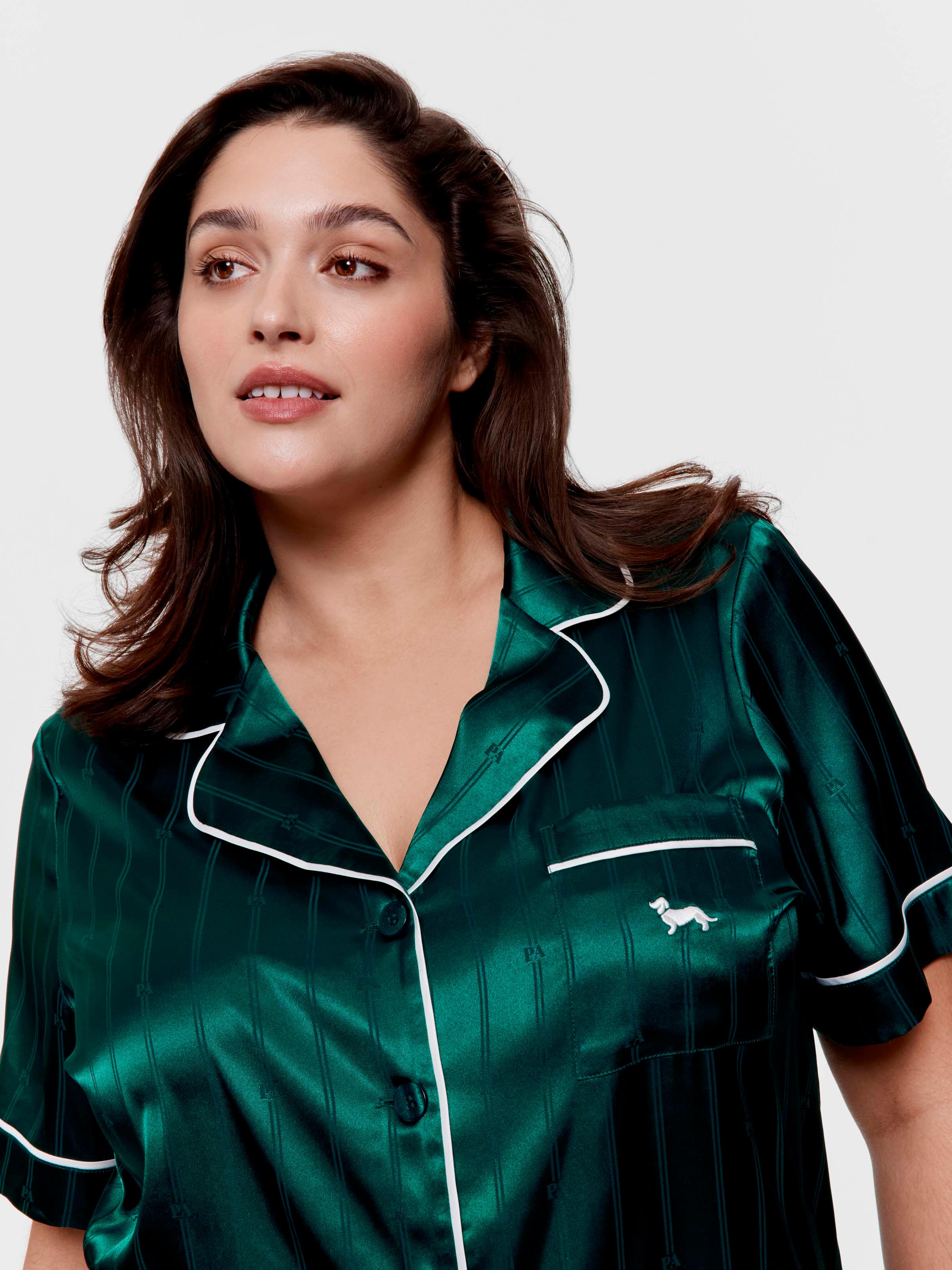 P.A. Plus Green Stripe Chic Satin Boxed Shortie Pj Set
