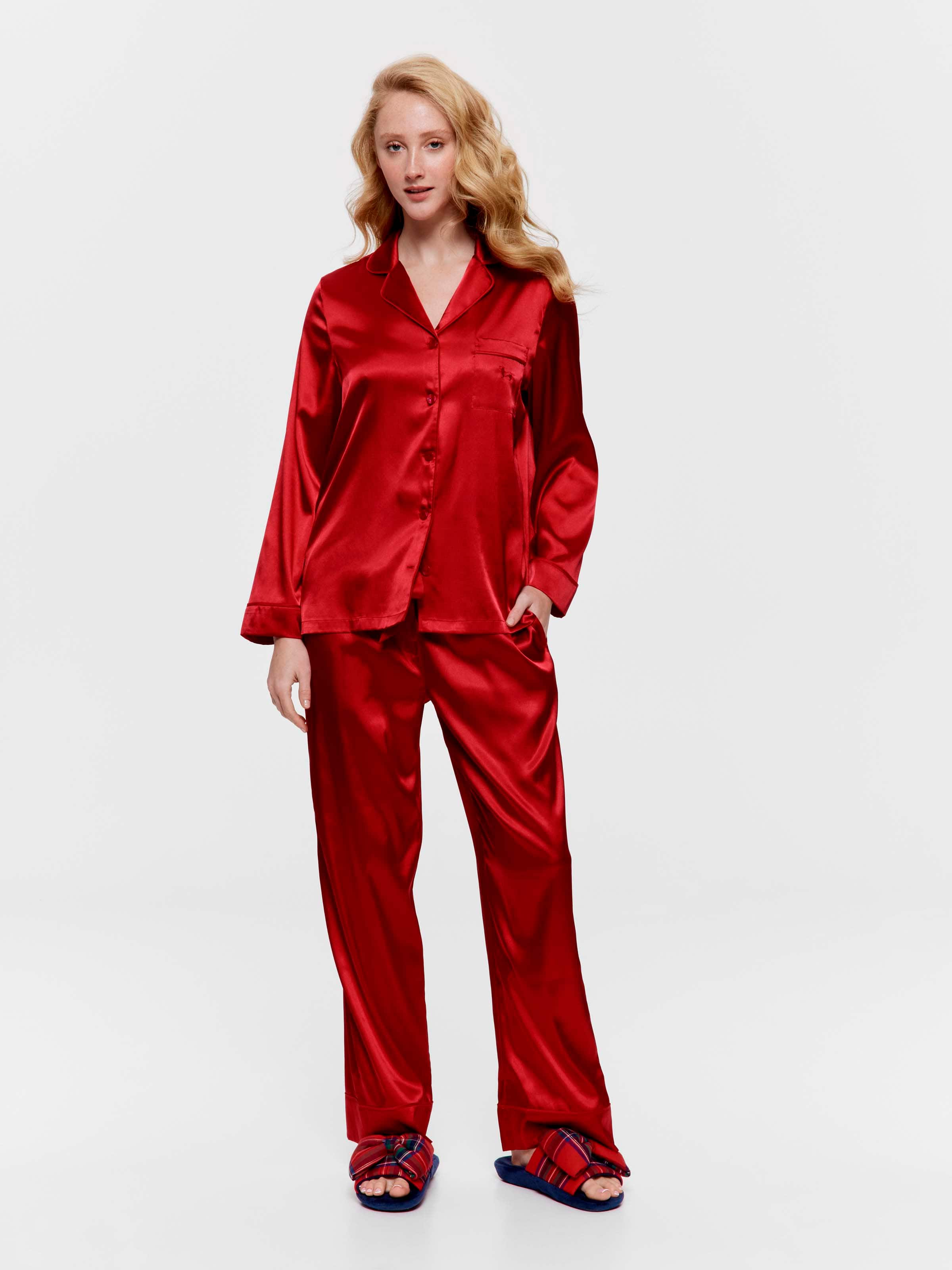Red Chic Satin Boxed Long Pj Set