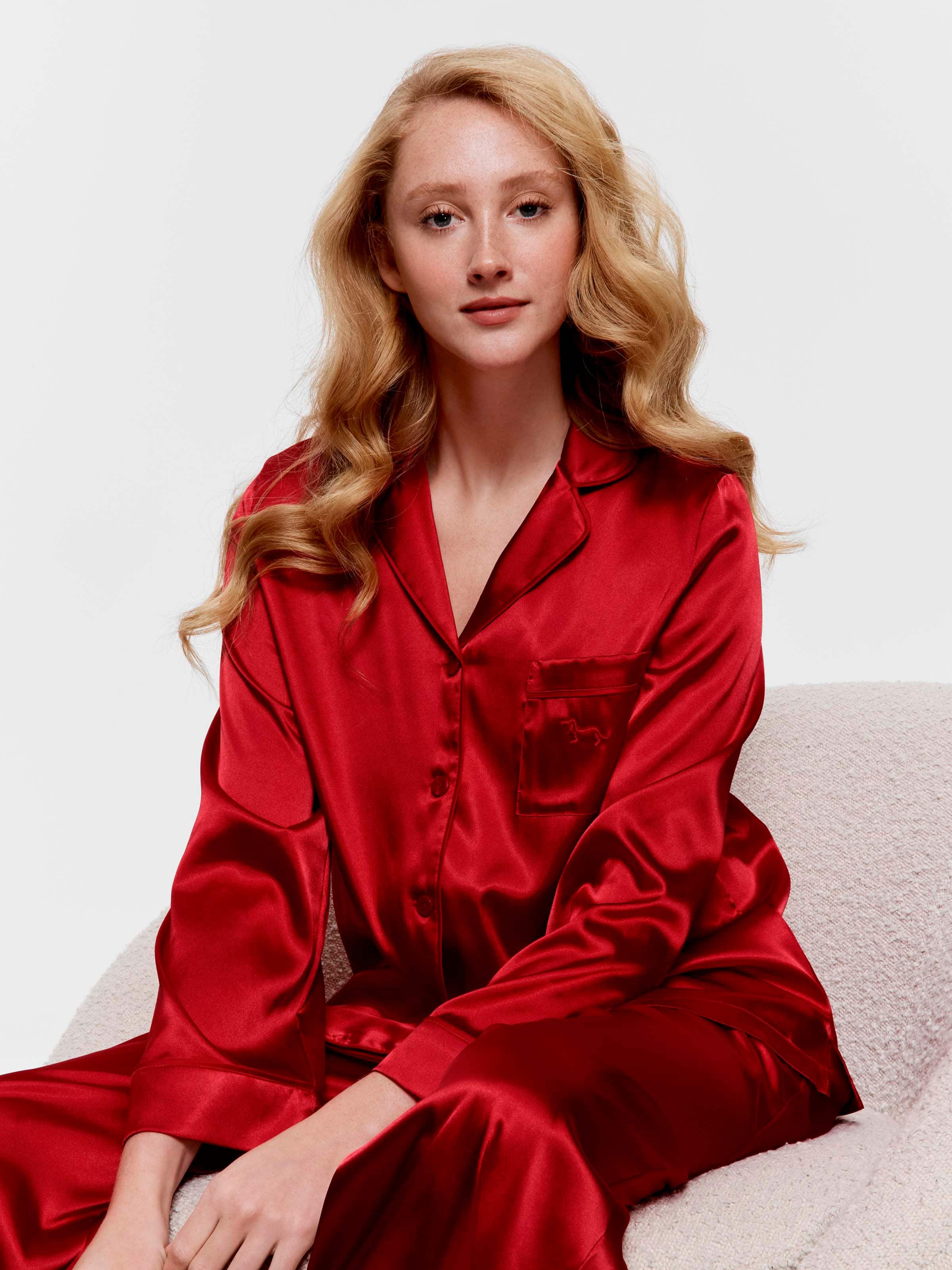 Red Chic Satin Boxed Long Pj Set