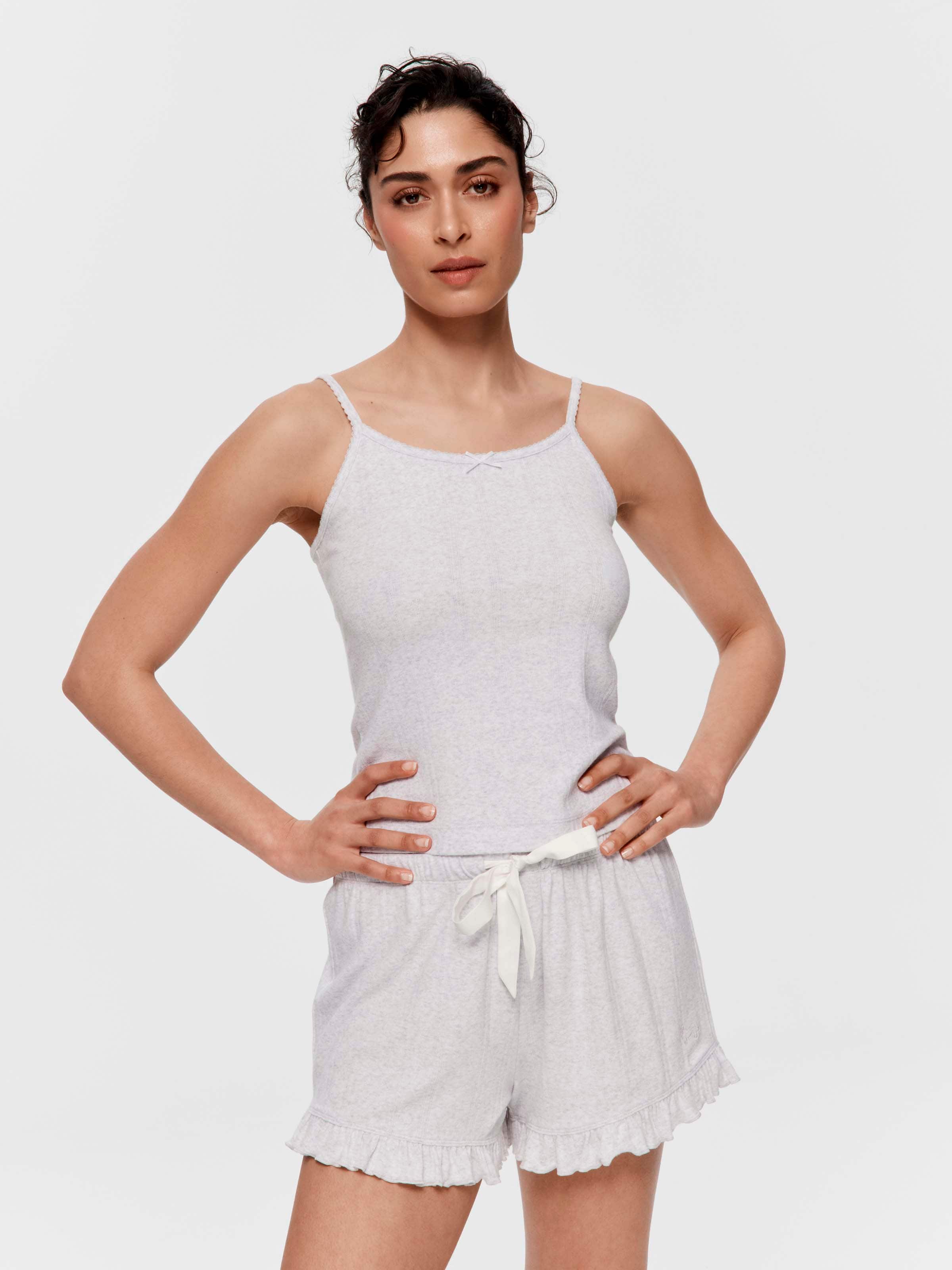 Light Grey Logo Pointelle Mini Flutter Short