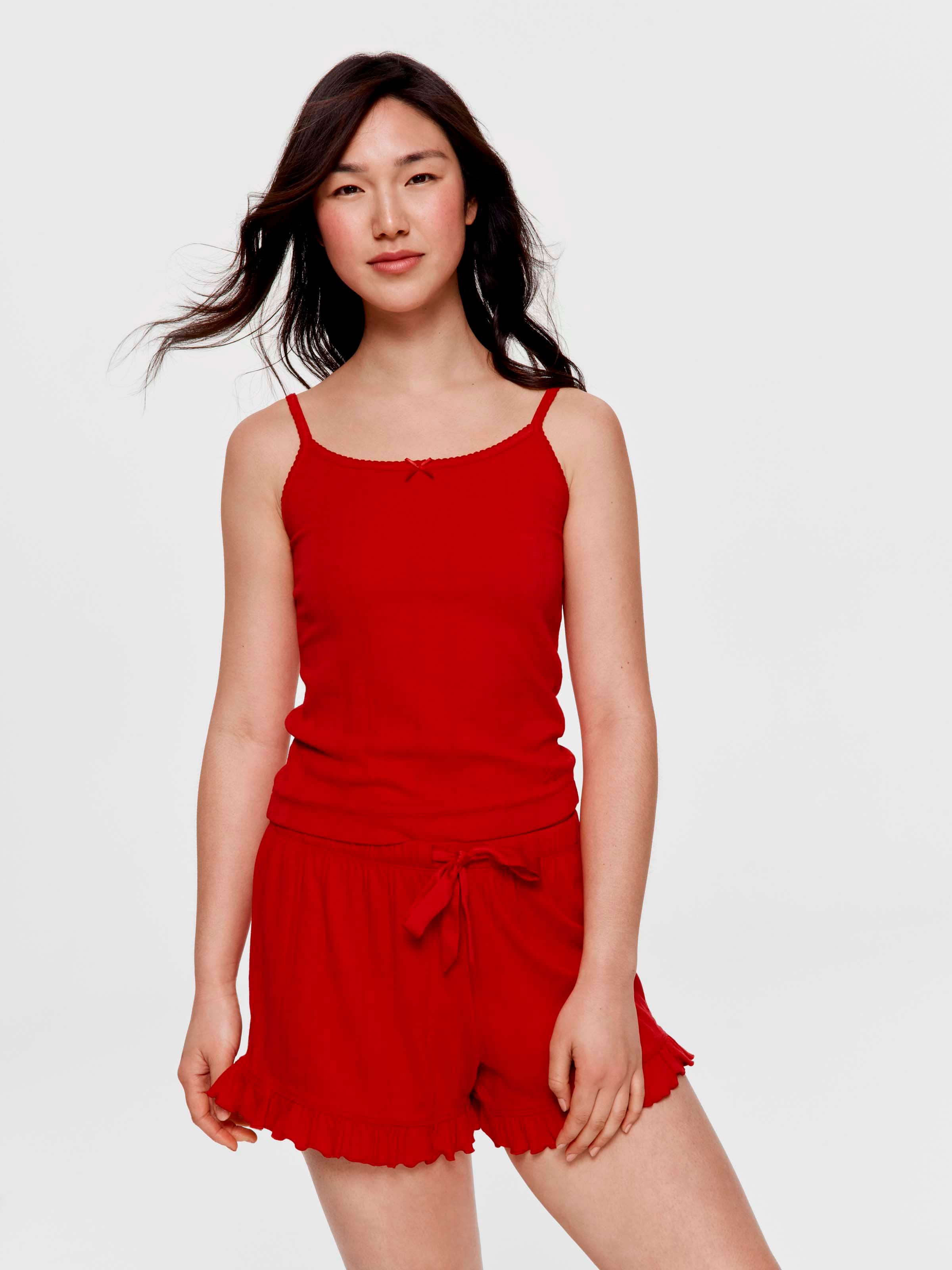 Red Logo Pointelle Mini Flutter Short