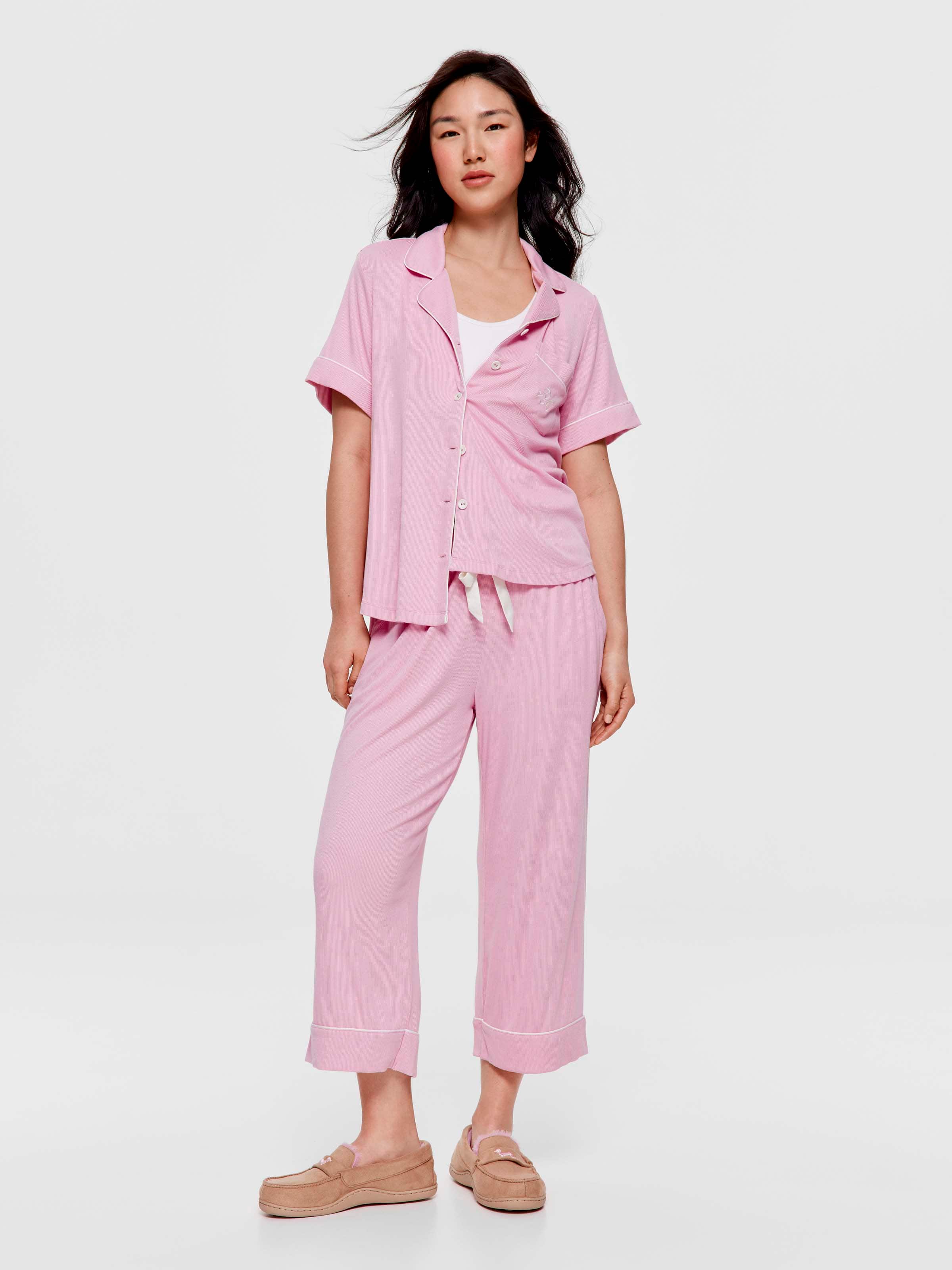 Dusty Rose Bamboo Rib 3/4 Pj Pant