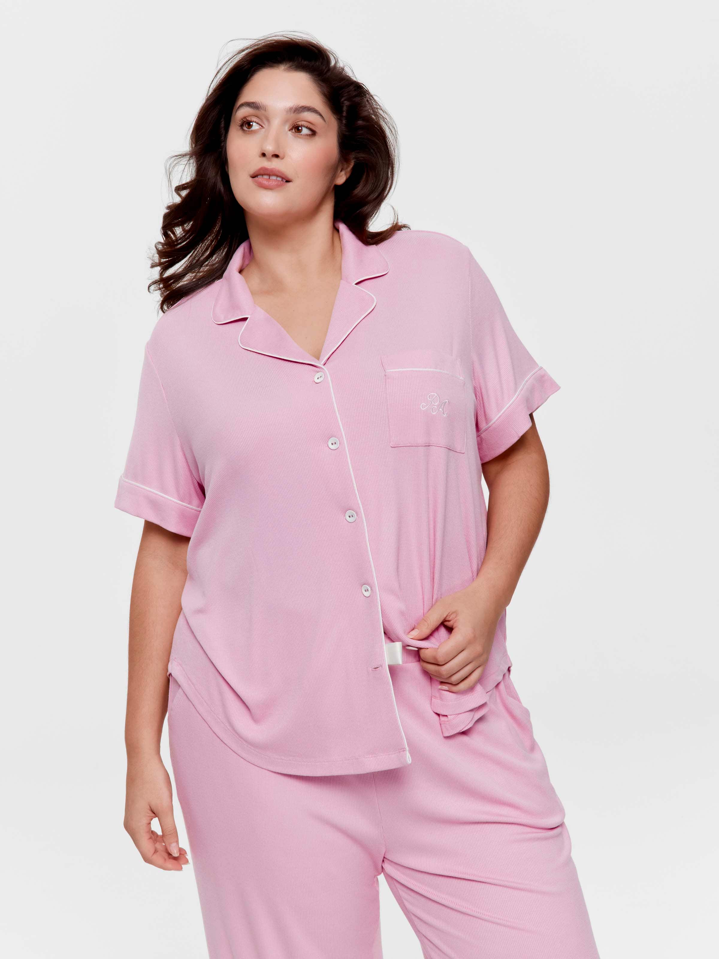 P.A. Plus Dusty Rose Bamboo Rib Short Sleeve Shirt