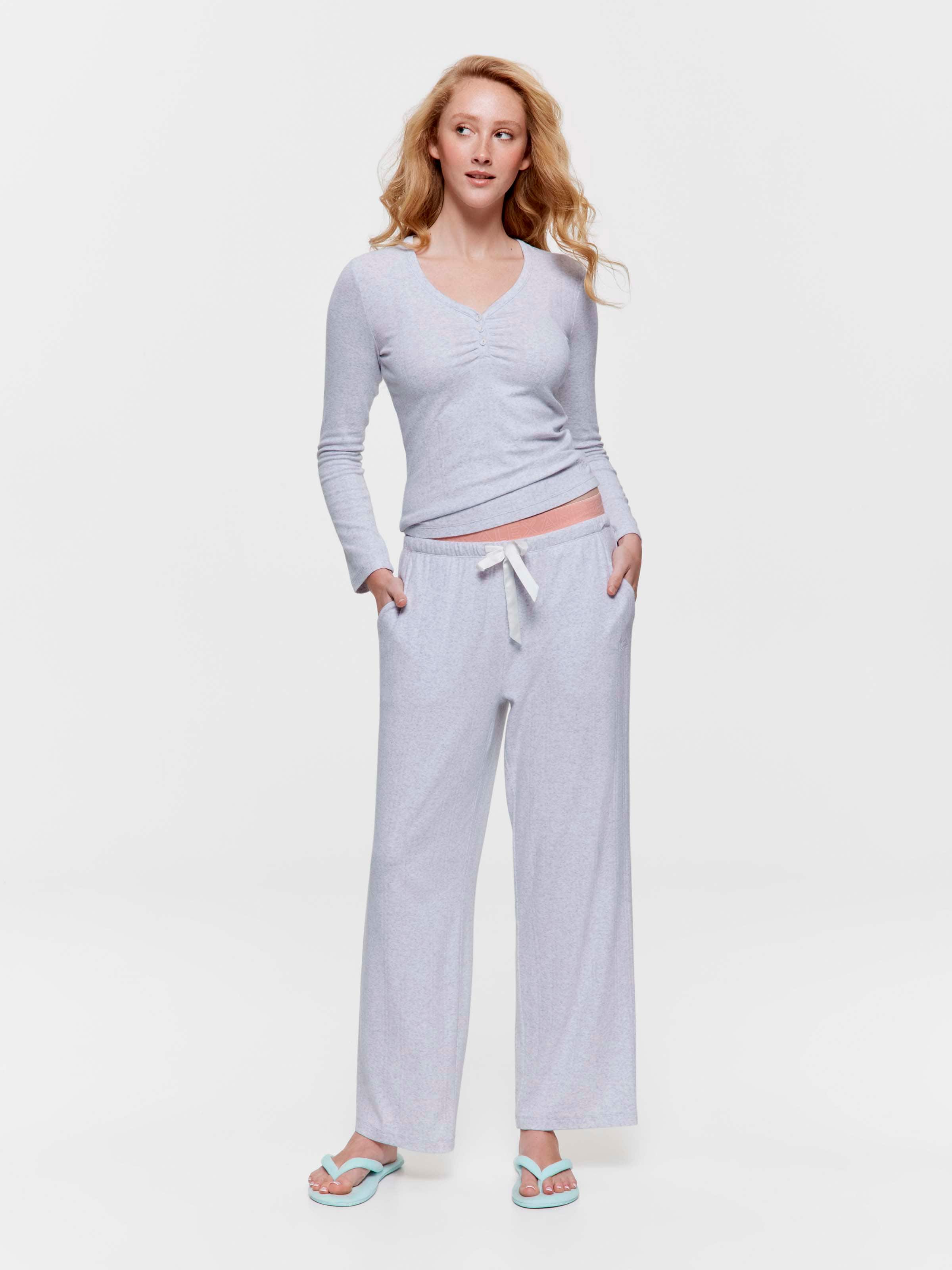 Grey Pointelle Straight Leg Pj Pant