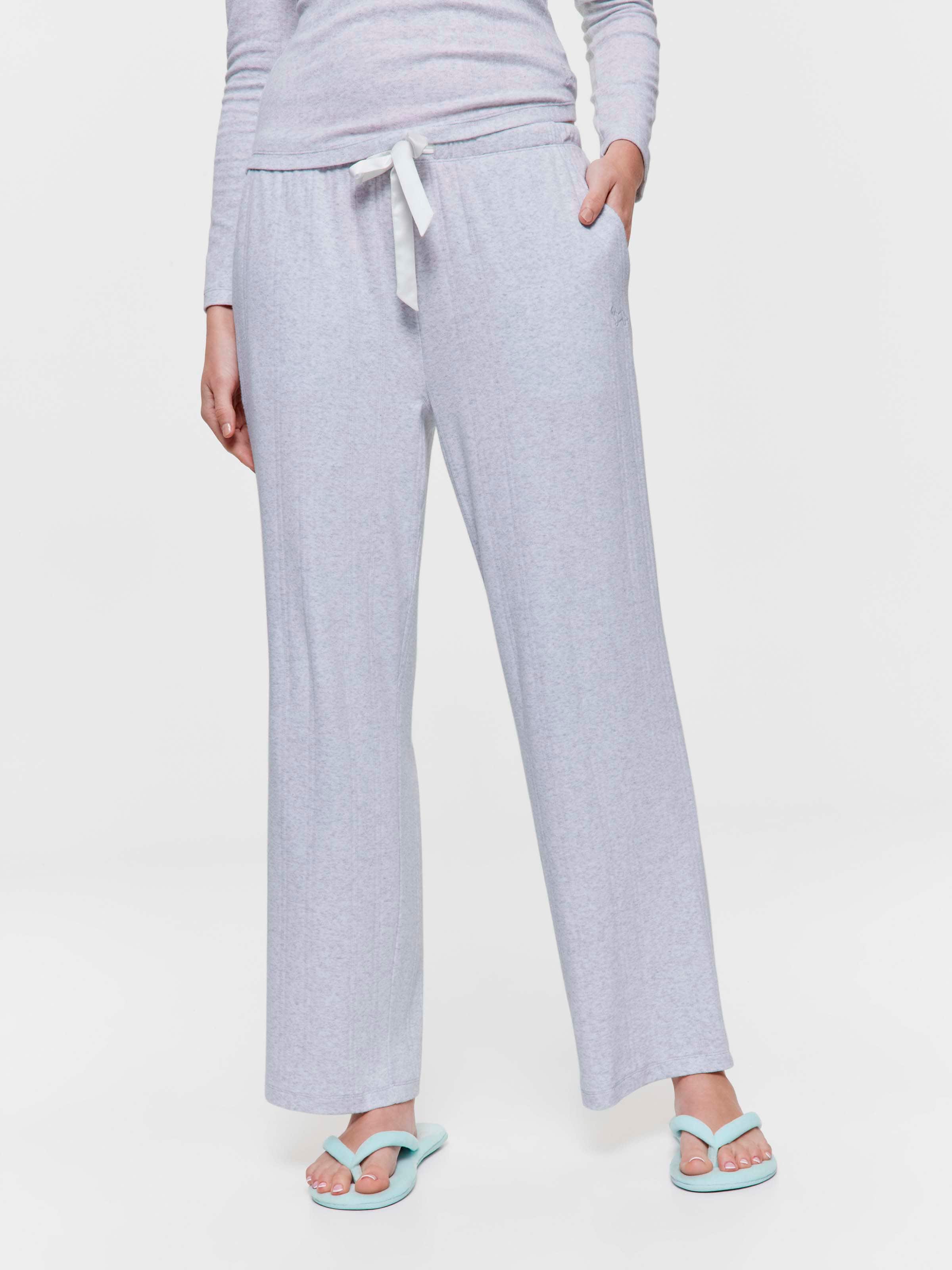 Grey Pointelle Straight Leg Pj Pant
