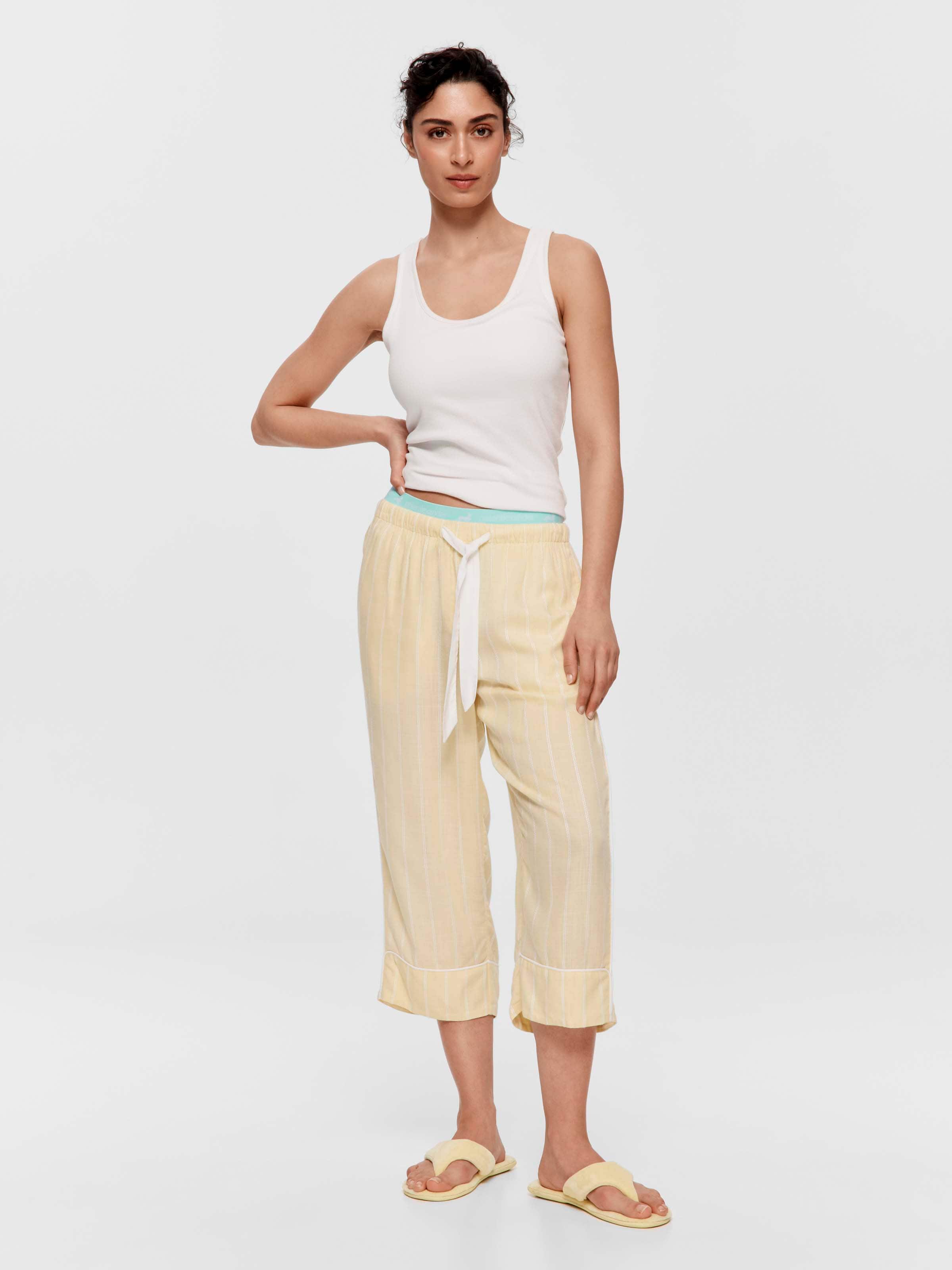 Butter Yellow Textured Stripe 3/4 Pj Pant