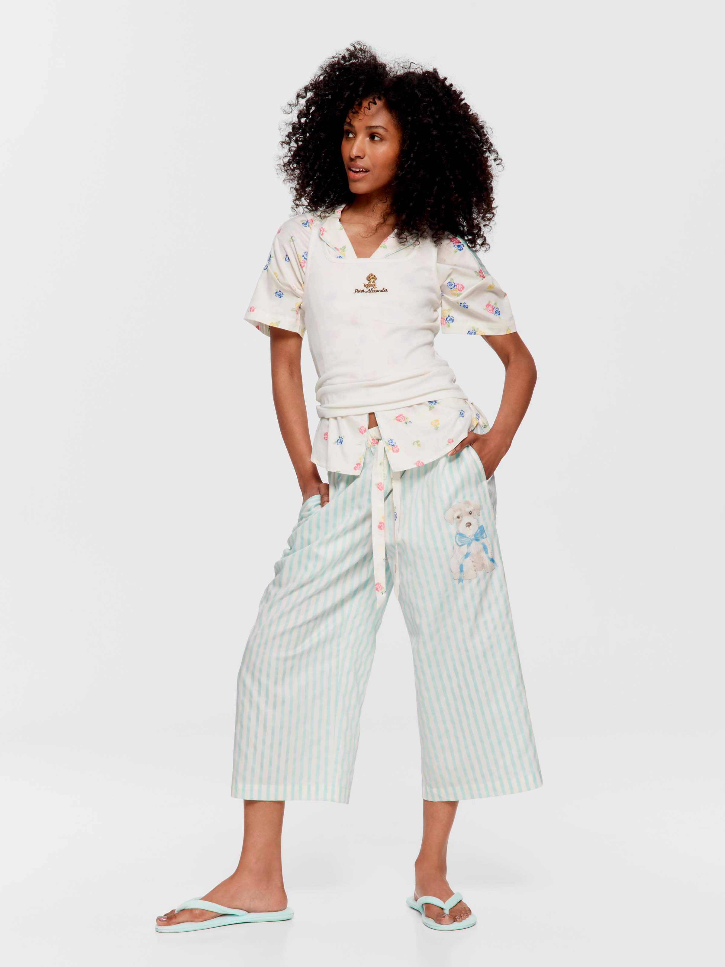 Vintage Stripe Puppy 100% Cotton 3/4 Pj Pant