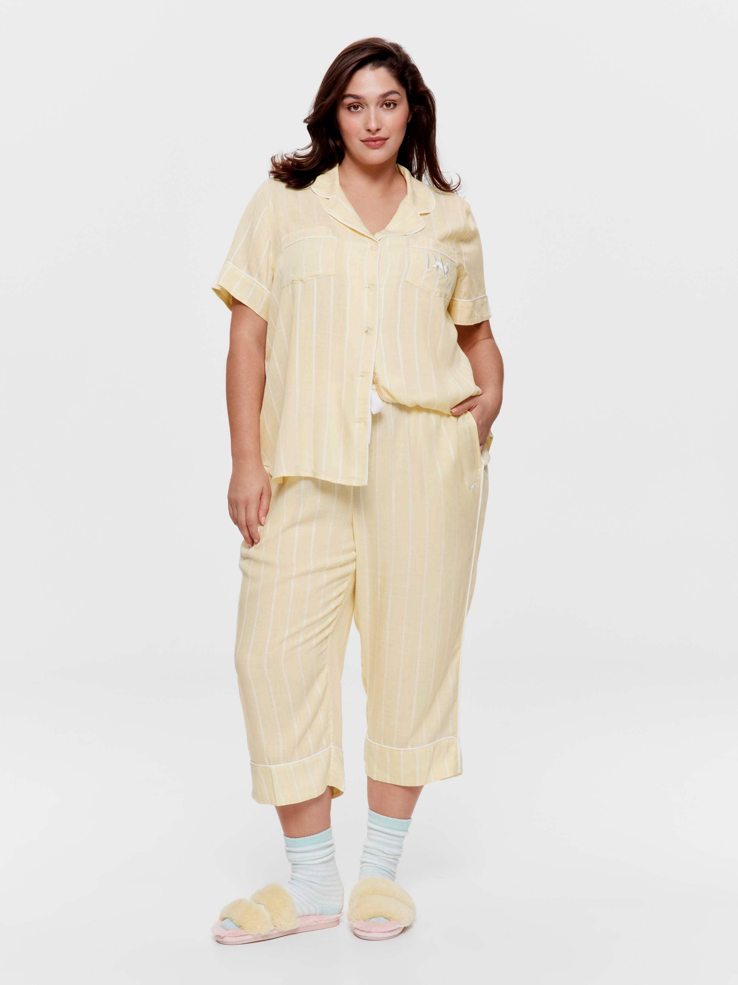 P.A. Plus Butter Yellow Textured Stripe 3/4 Pj Pant
