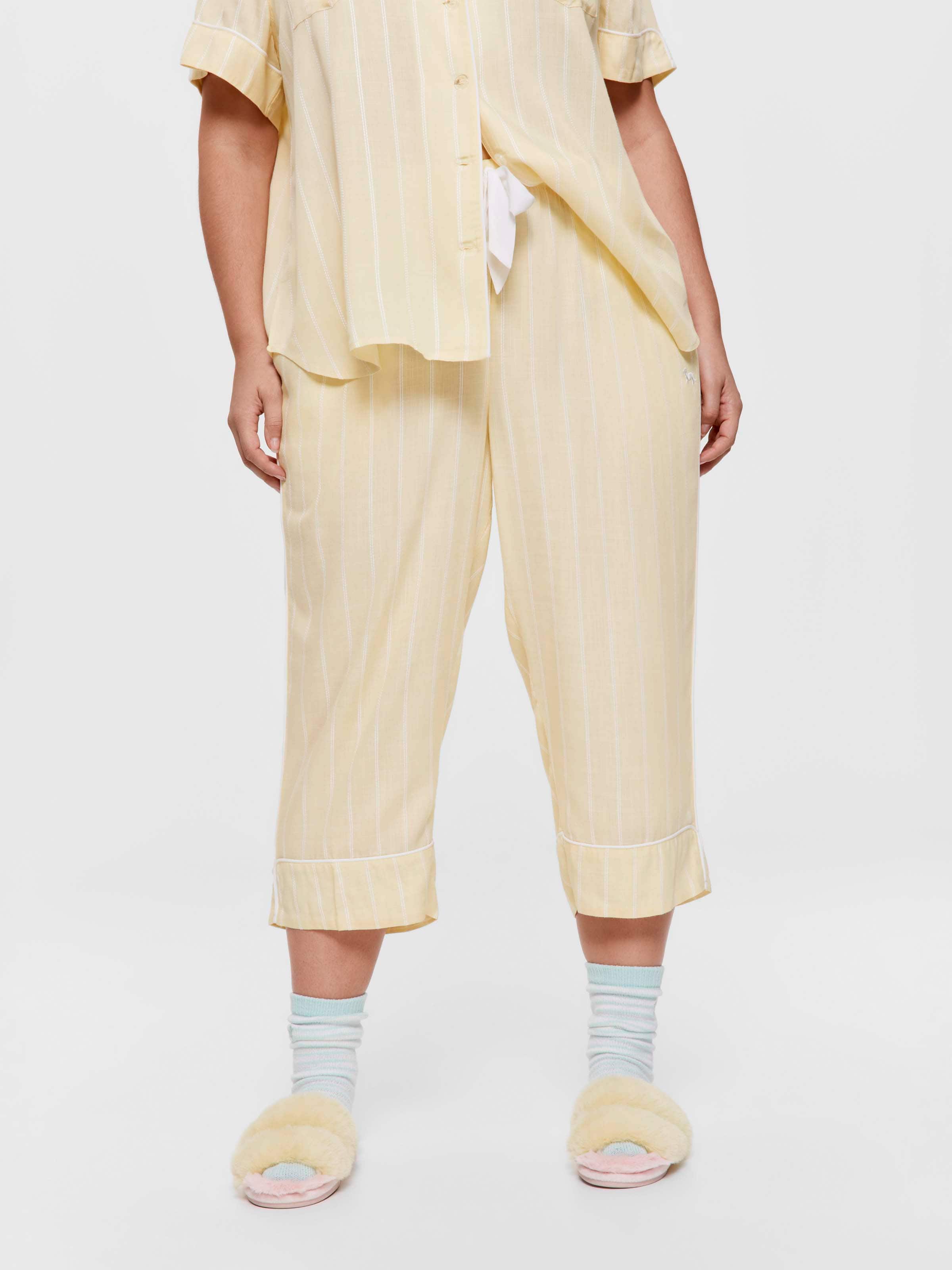 P.A. Plus Butter Yellow Textured Stripe 3/4 Pj Pant