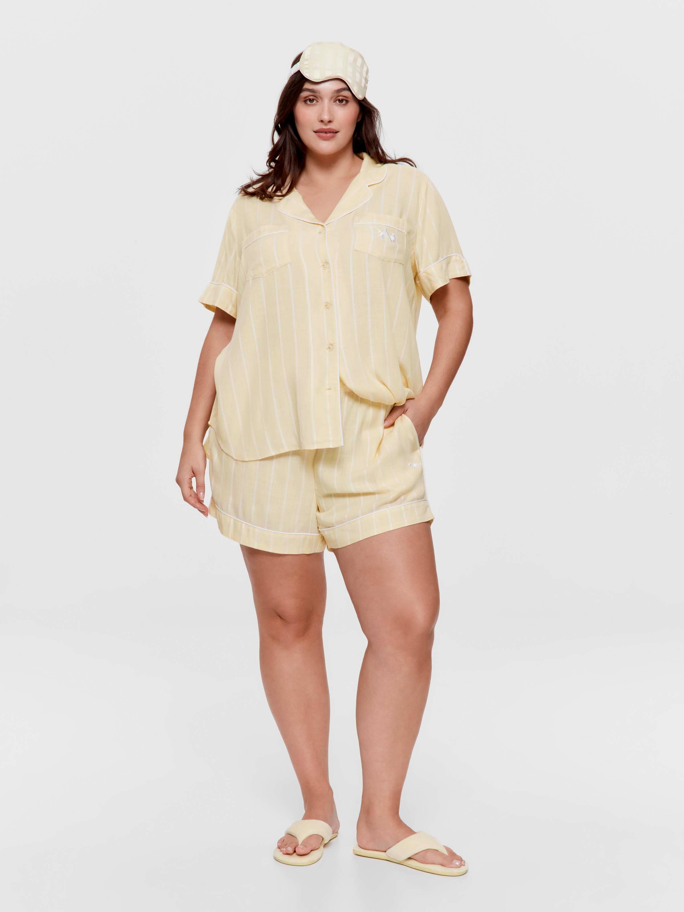 P.A. Plus Butter Yellow Textured Stripe Relaxed Mid Short